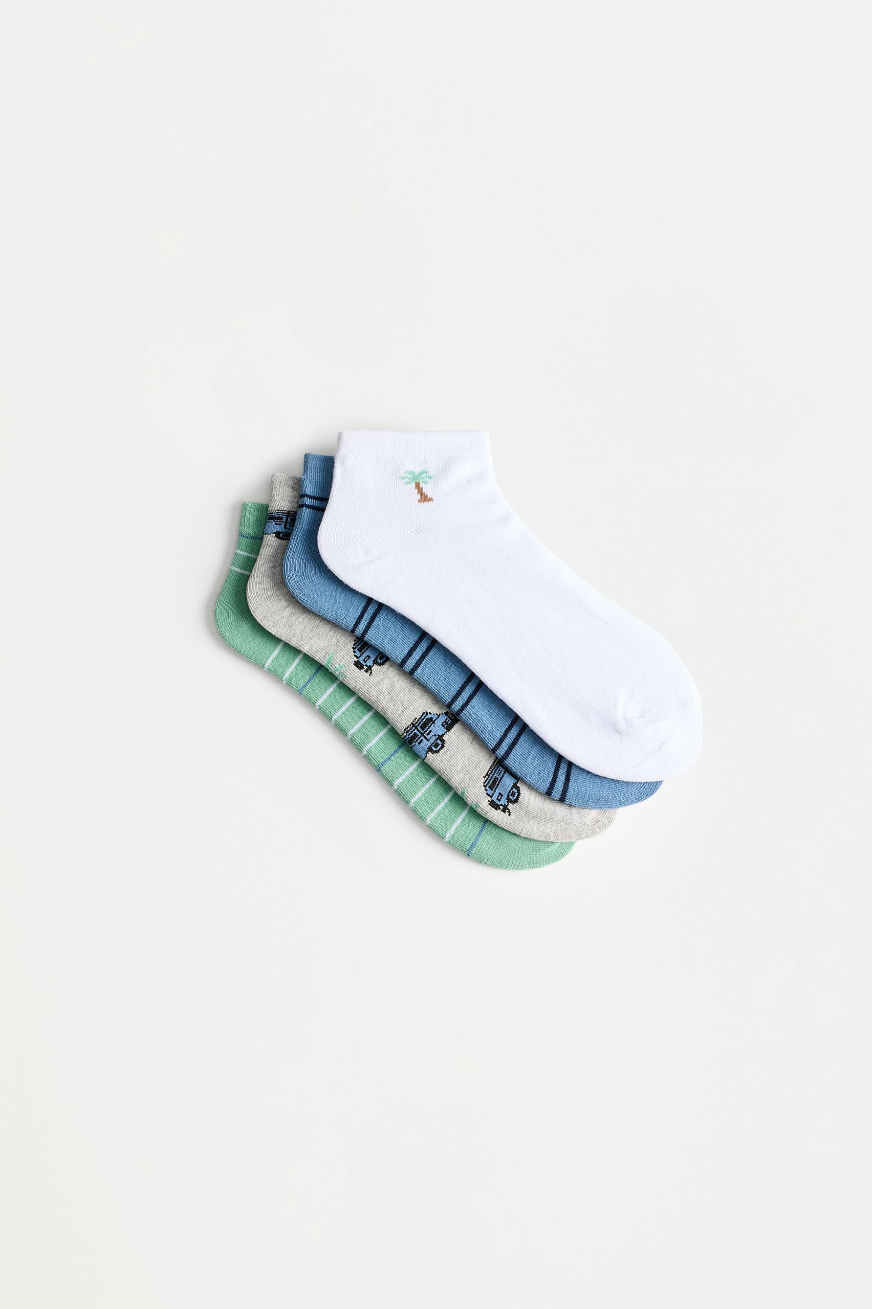 Printed Ankle Socks (4-Pack) — GREY TONES