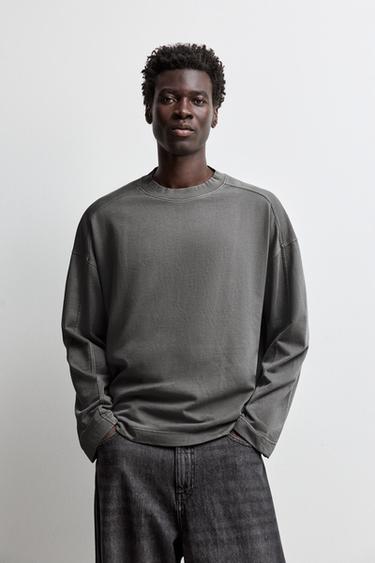 Washed-effect sweatshirt — BLACK 1