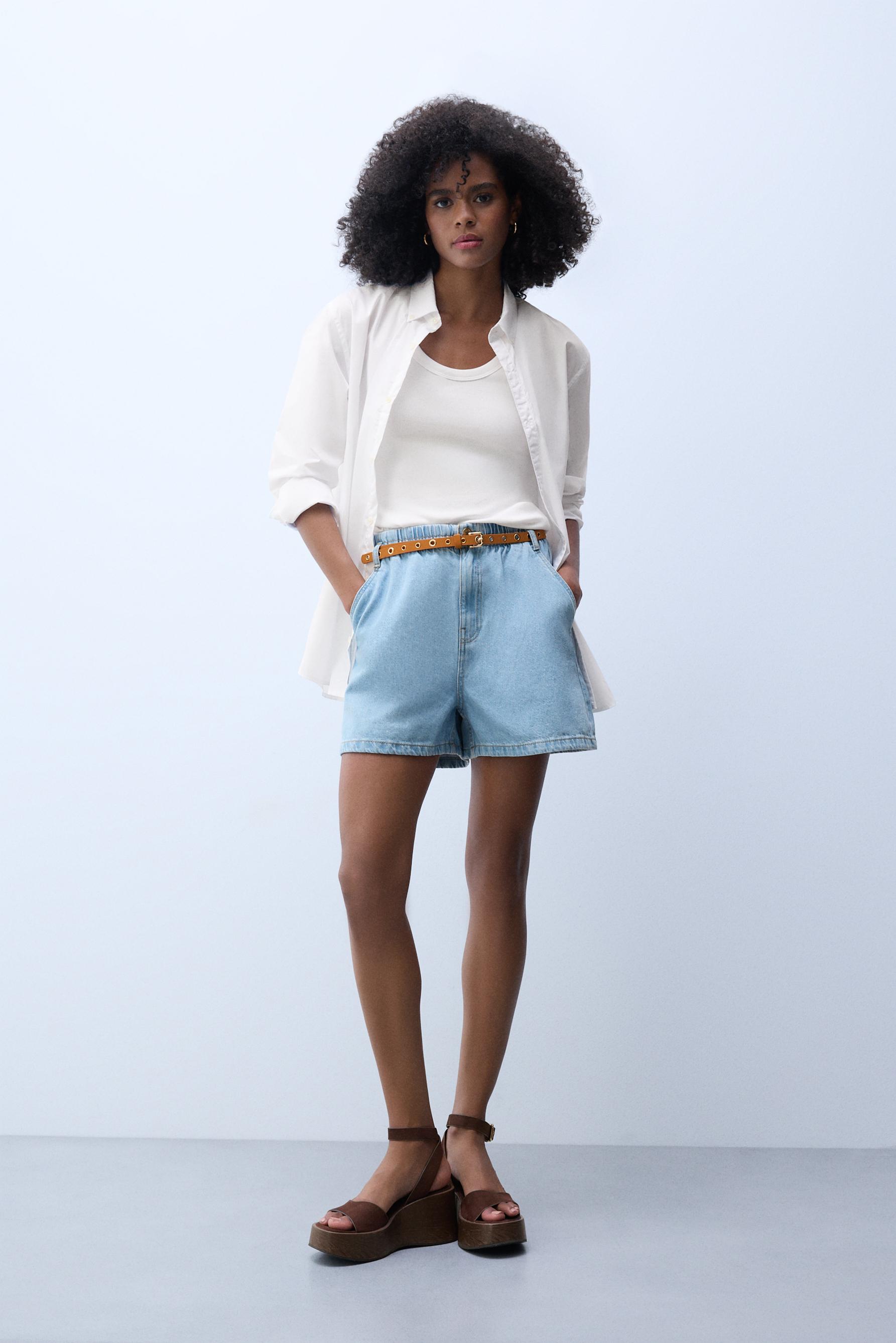 Short denim cinturón