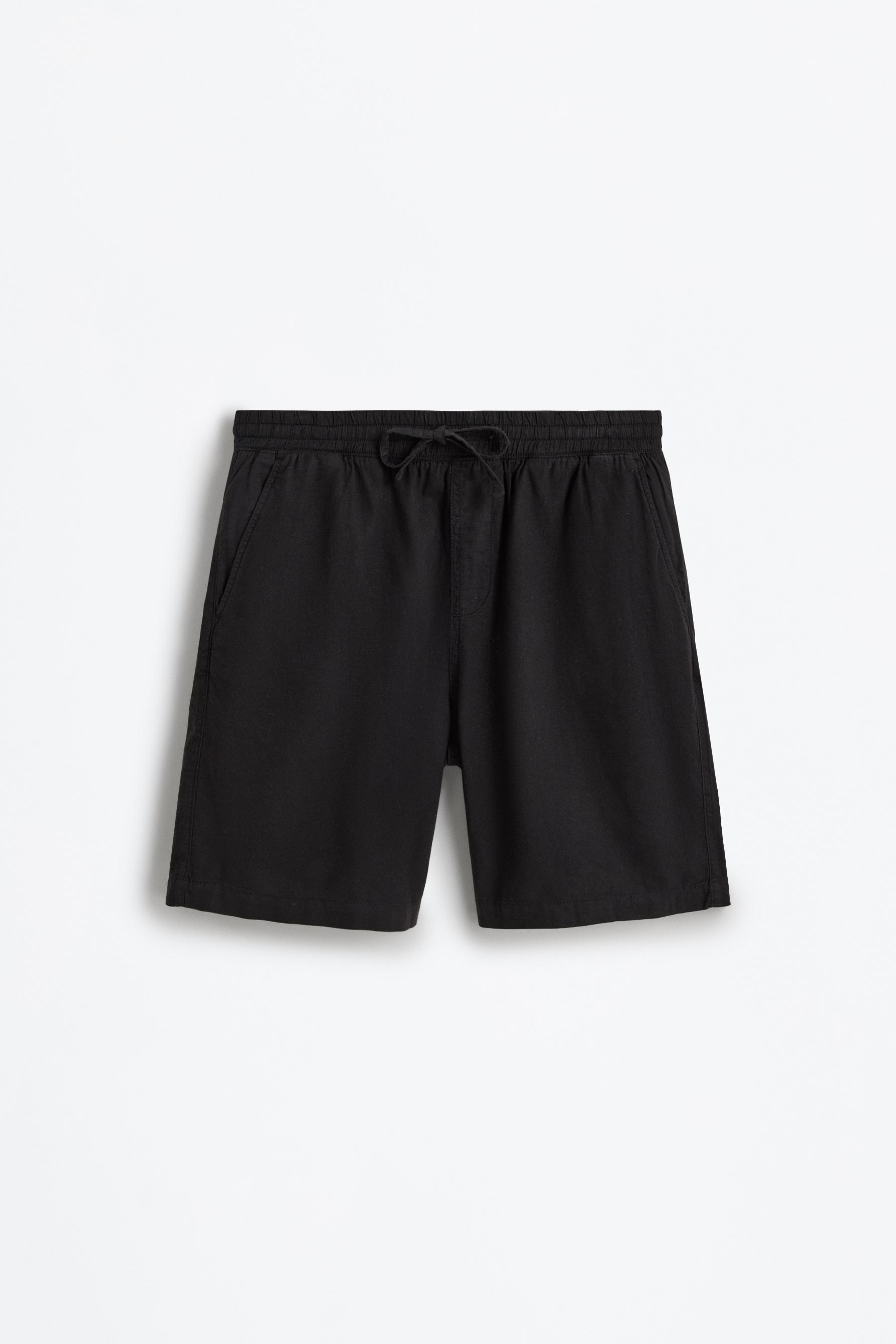 Linen-cotton jogger Bermuda shorts — BLACK