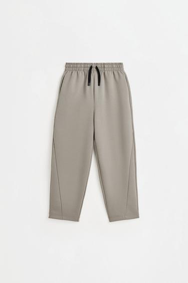 Neoprene-effect trousers — PALE KHAKI 1