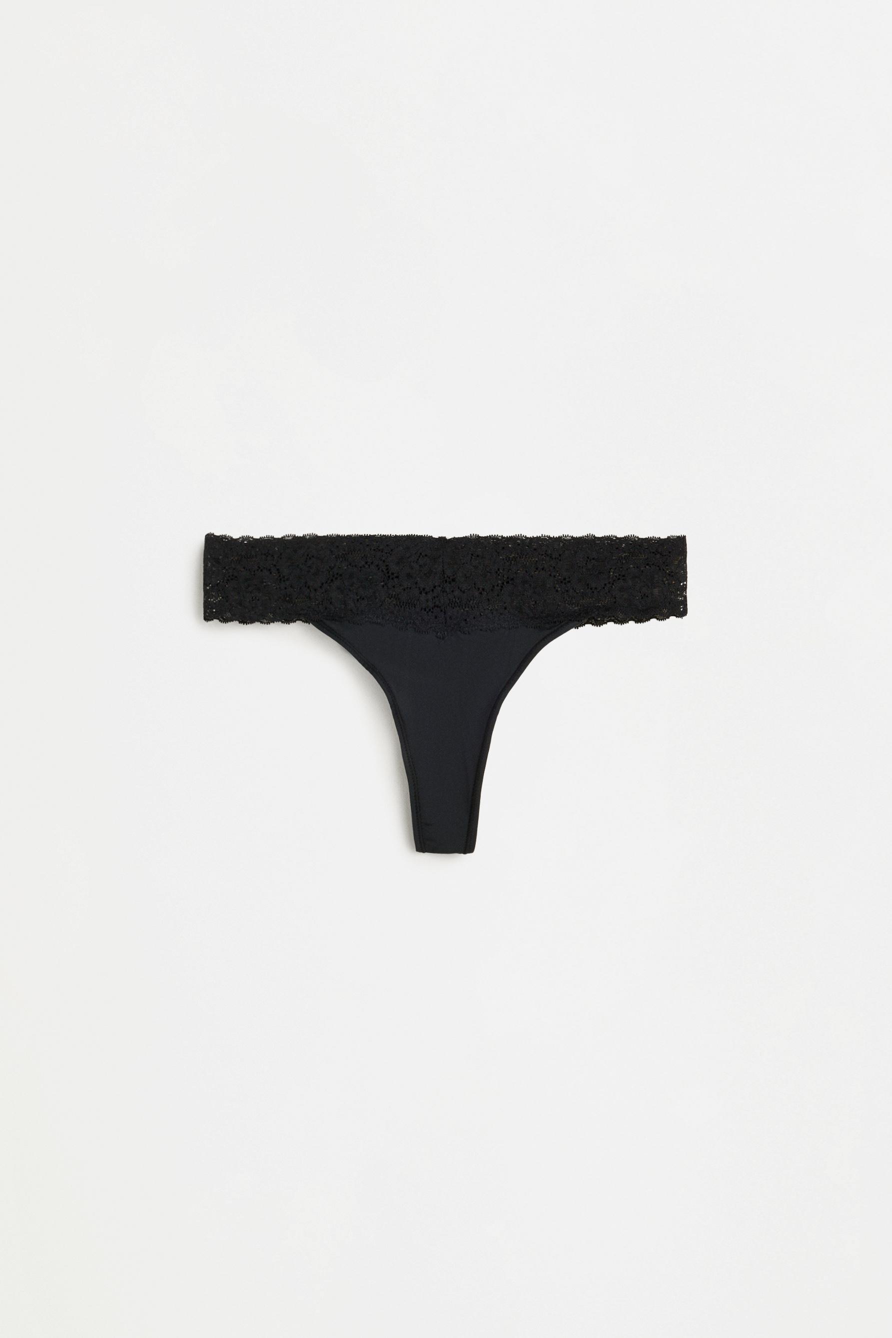Lace-waist thongs (2-pack) — BLACK