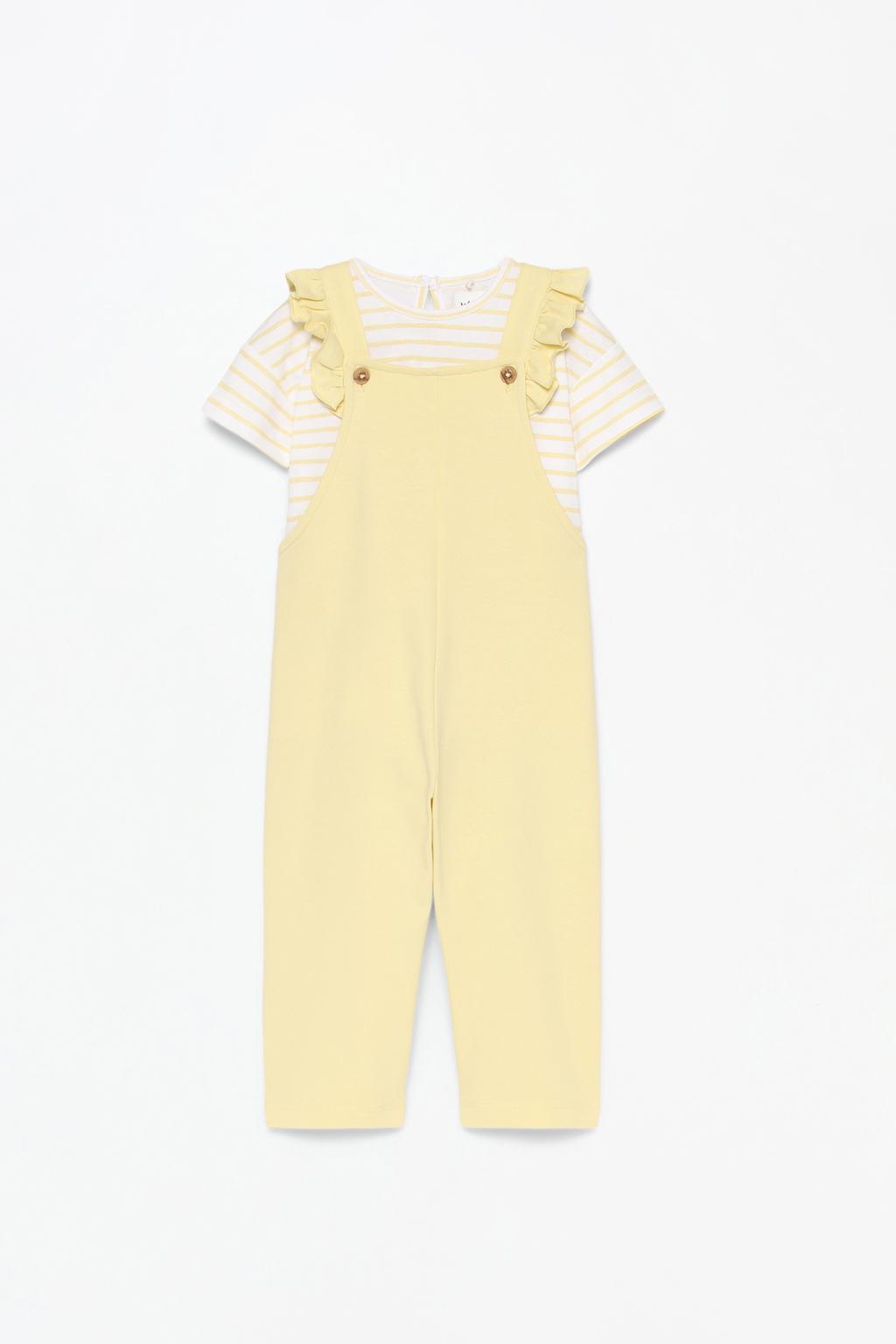 Plush ruffled dungarees and T-shirt set