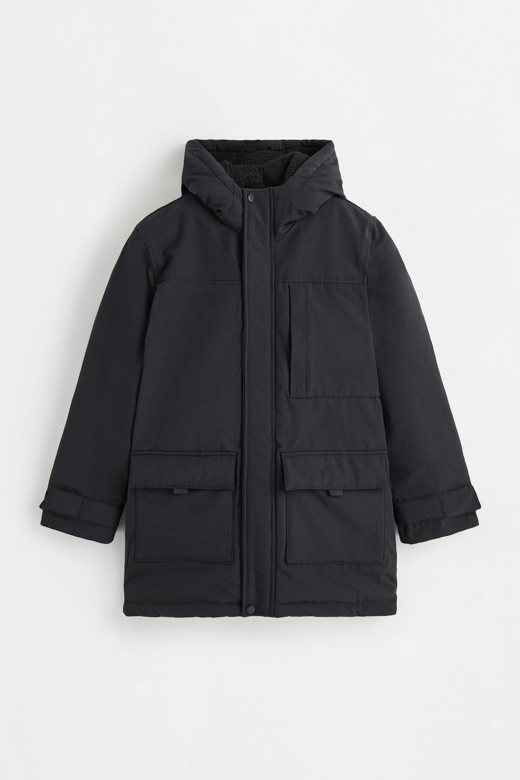 Fleece-lined hooded parka — BLACK
