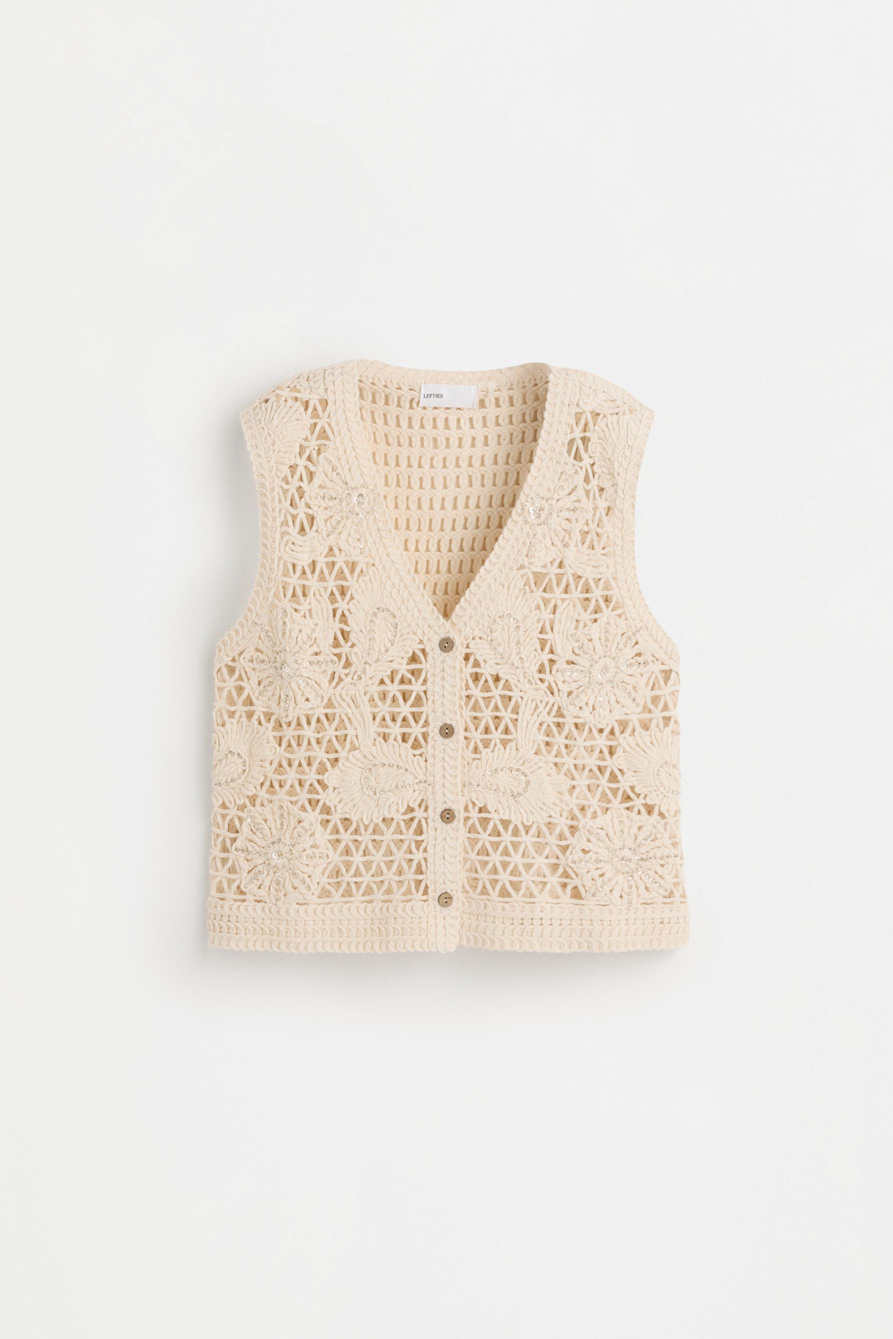 Rhinestone cutwork top — ECRU