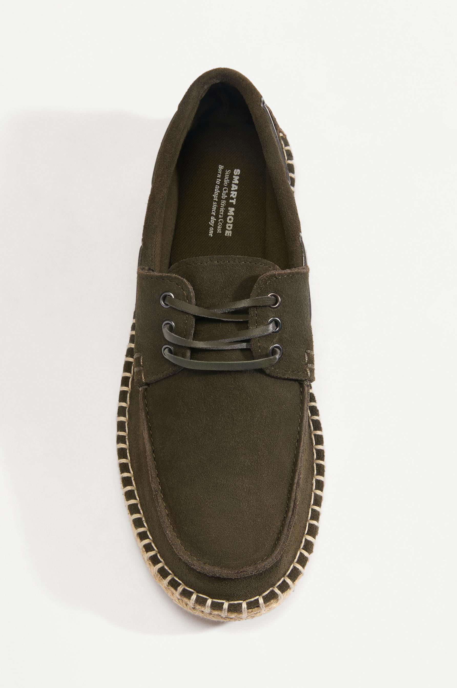 Leather boat shoe with jute effect — KHAKI
