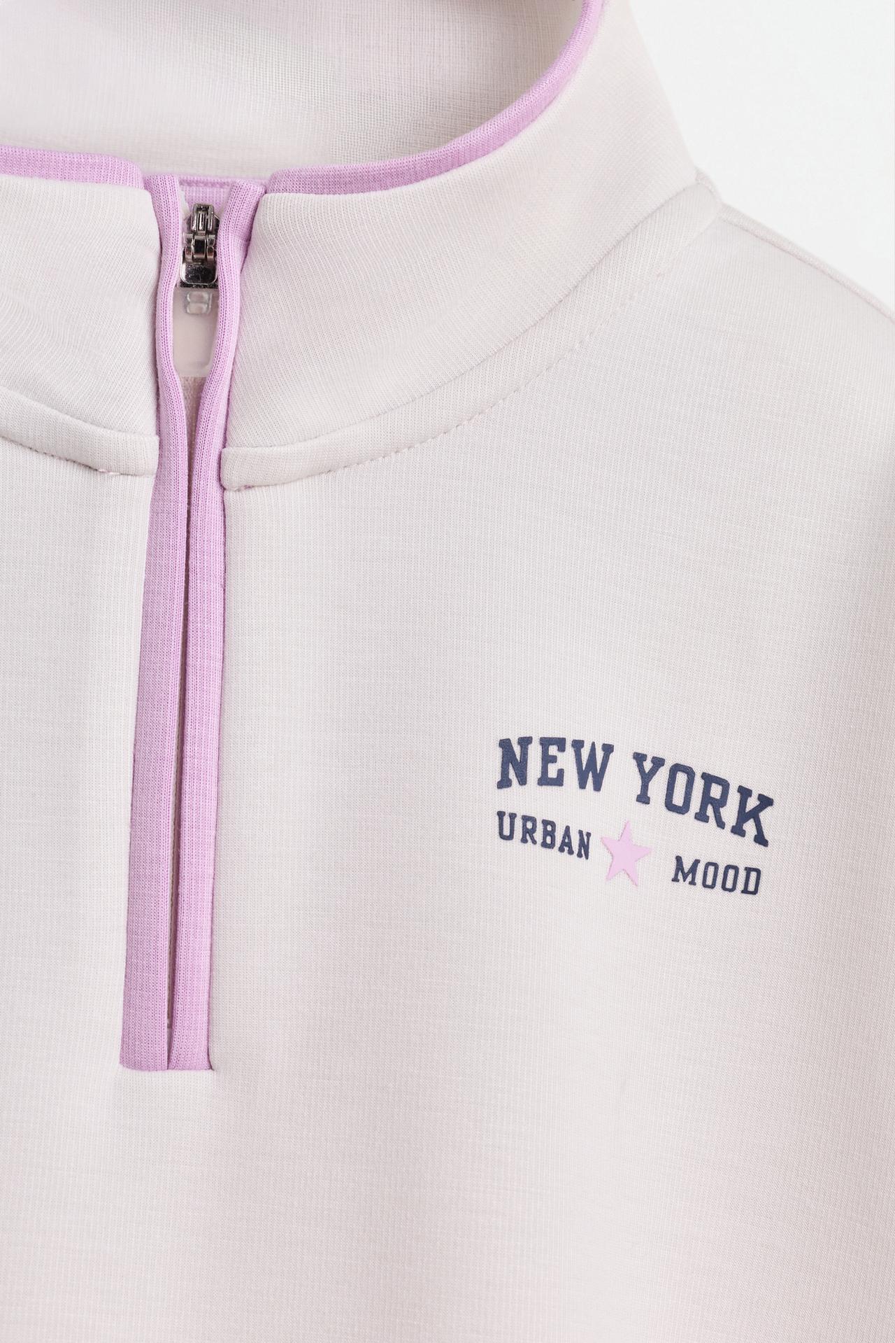 Rib-trim suede zip sweatshirt — HIELO