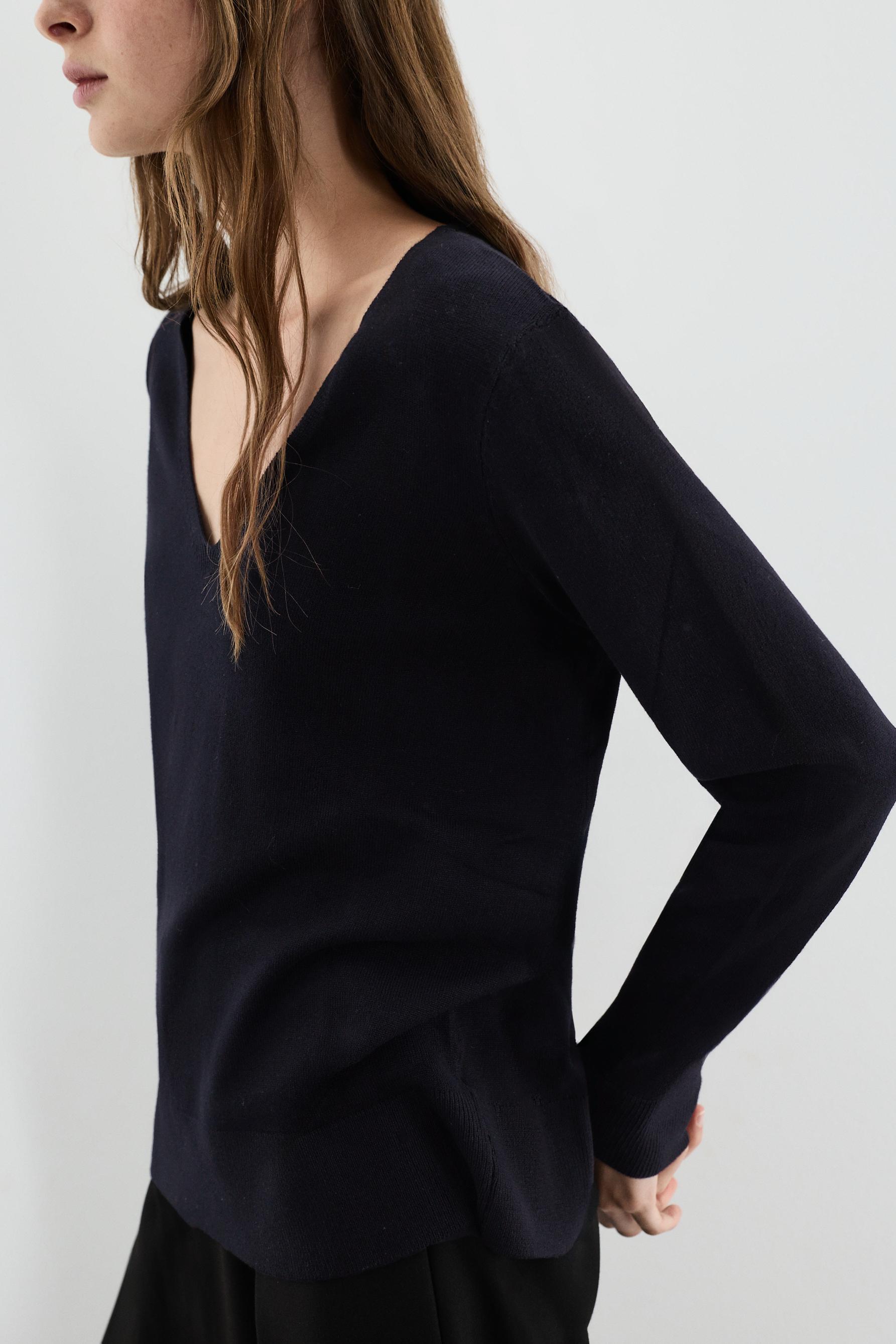 Basic V-neck sweater — BLACK