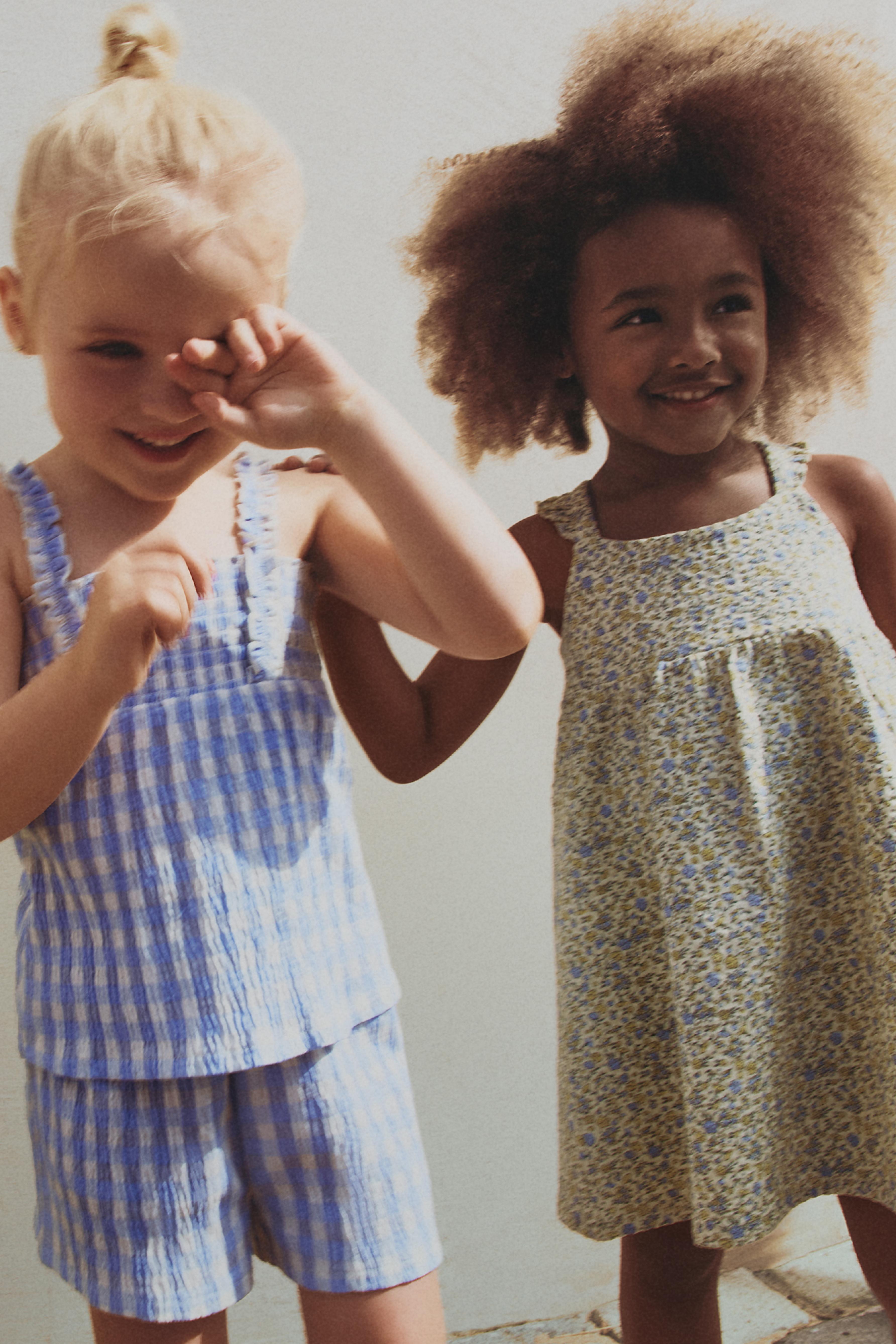 Gingham crepe top and shorts co-ord — BLUE