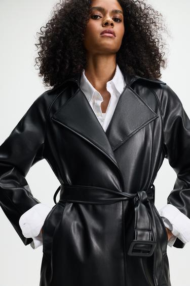 Oversize leather effect trench coat — BLACK 3