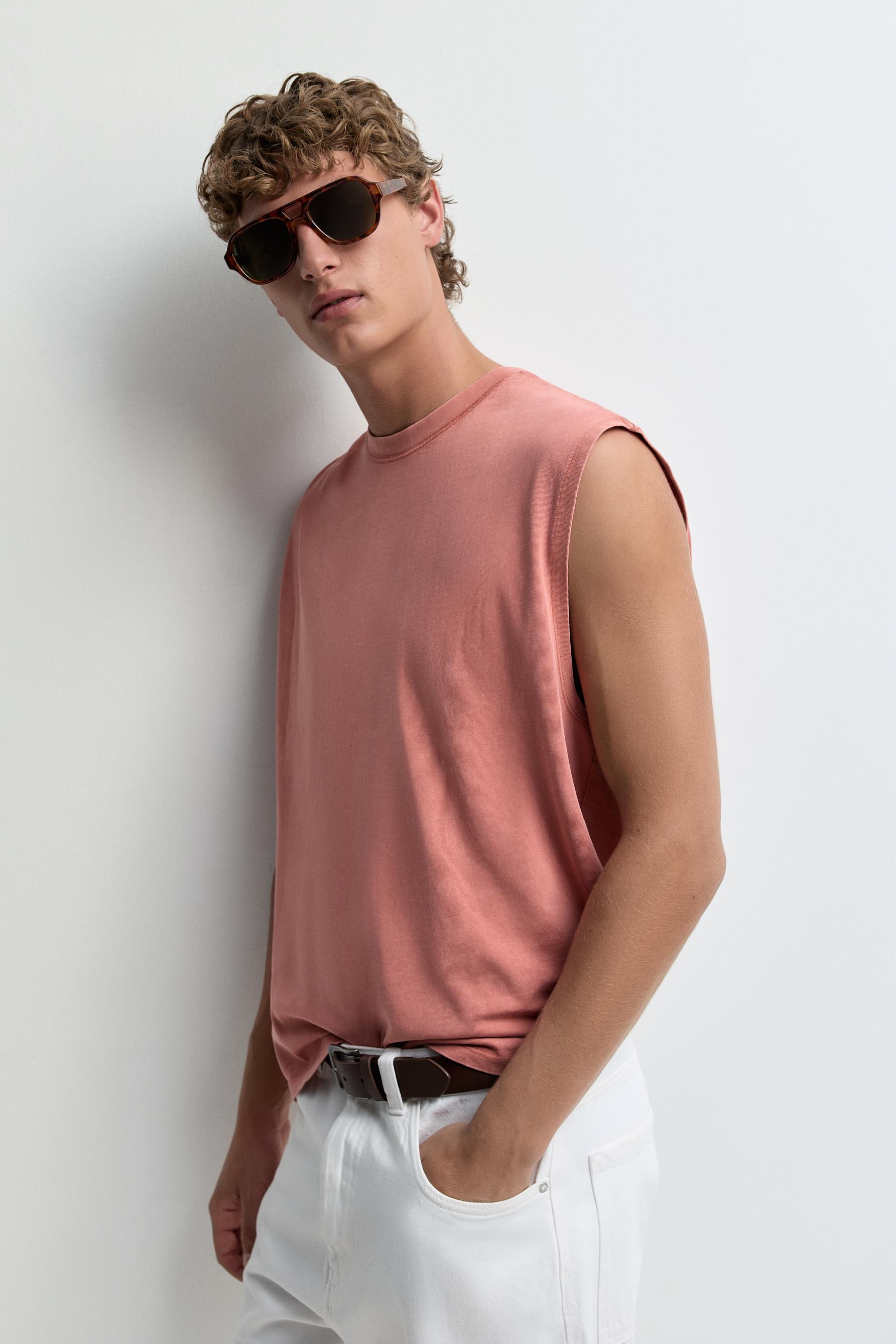 Faded-effect sleeveless T-shirt — BRIGHT CORAL