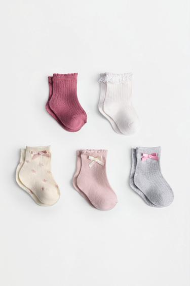 Long socks with bows (5-pack) — GREY MARL 1