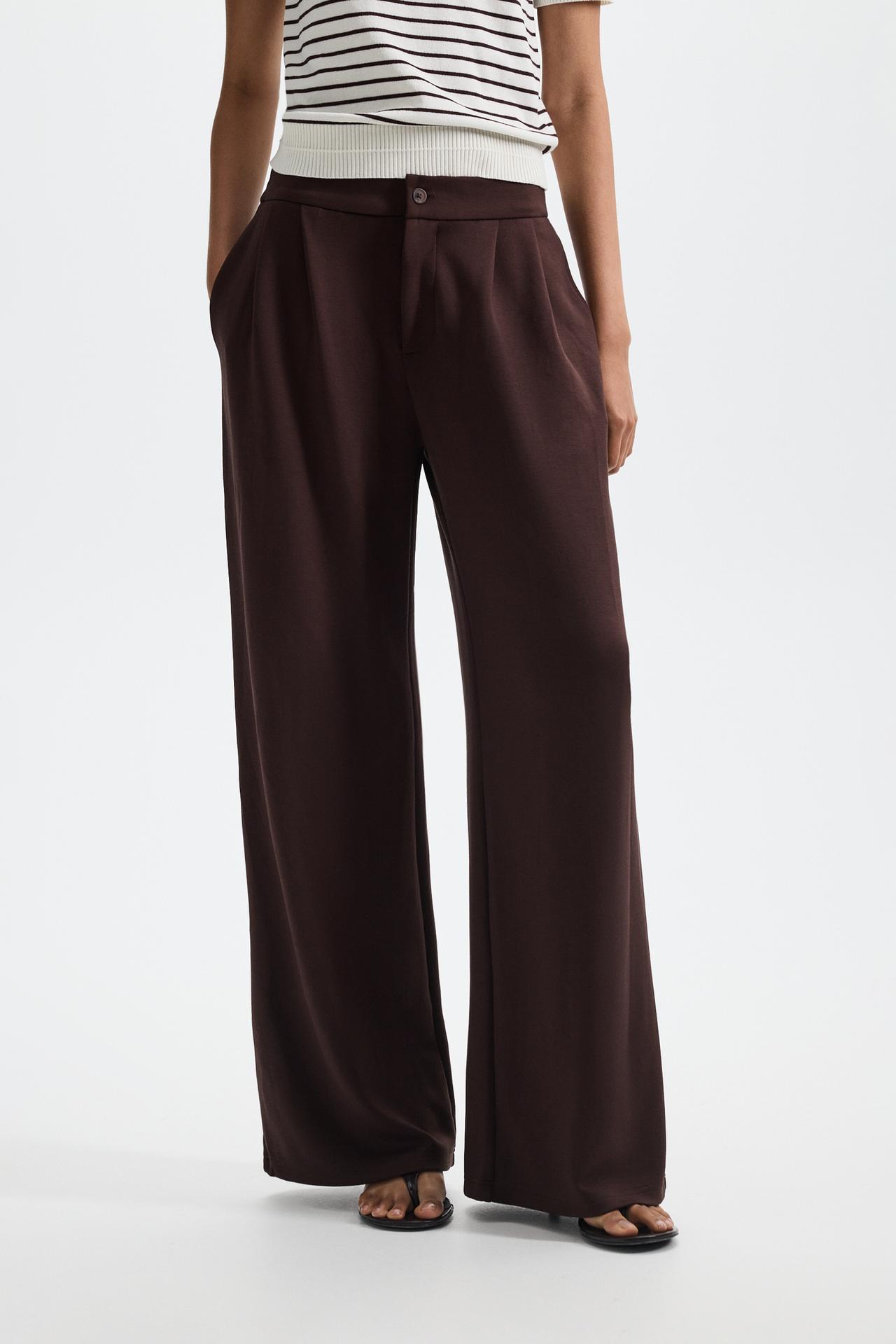 Wide-leg pleated trousers — CHOCOLATE