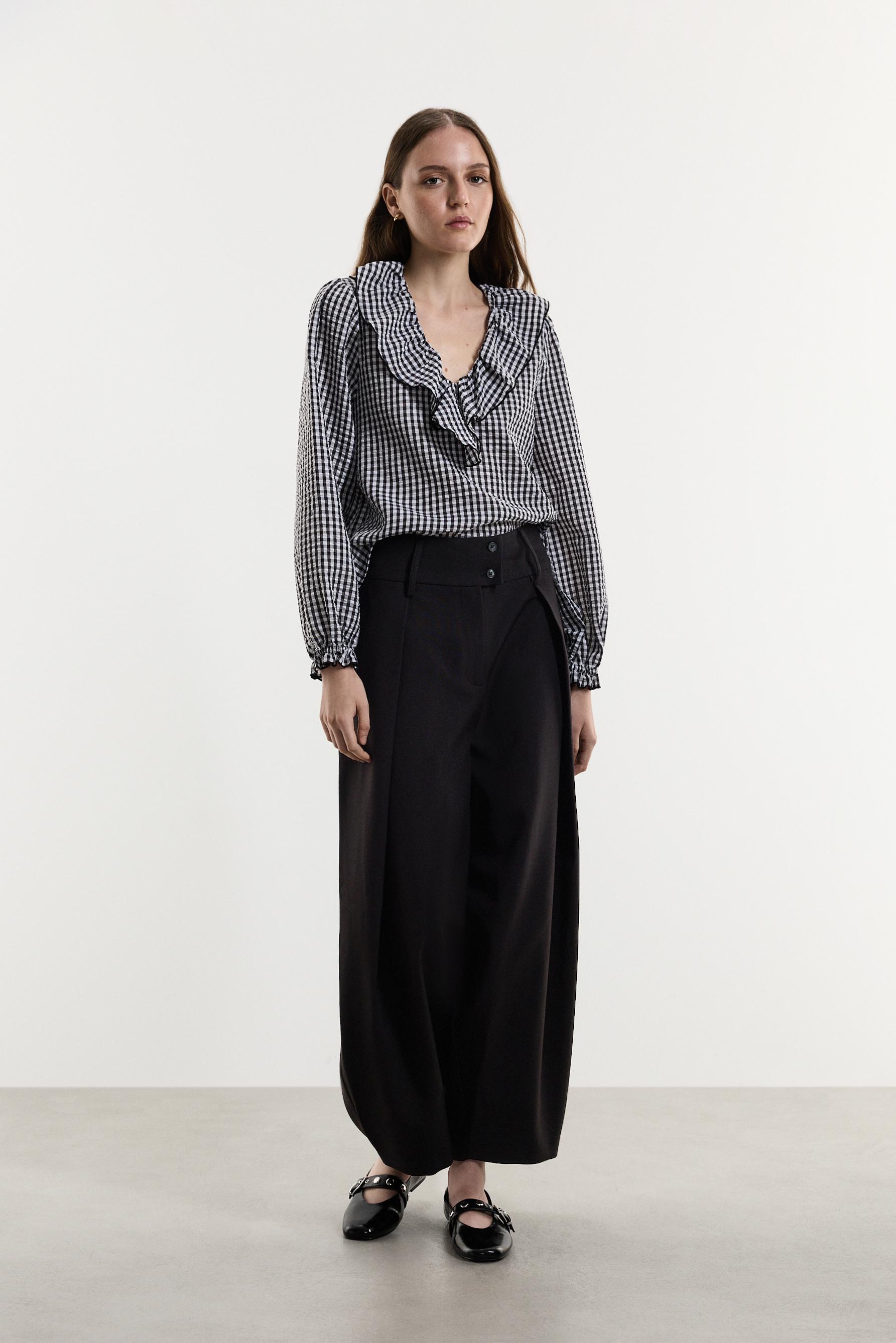 Gingham blouse — WHITE/BLACK