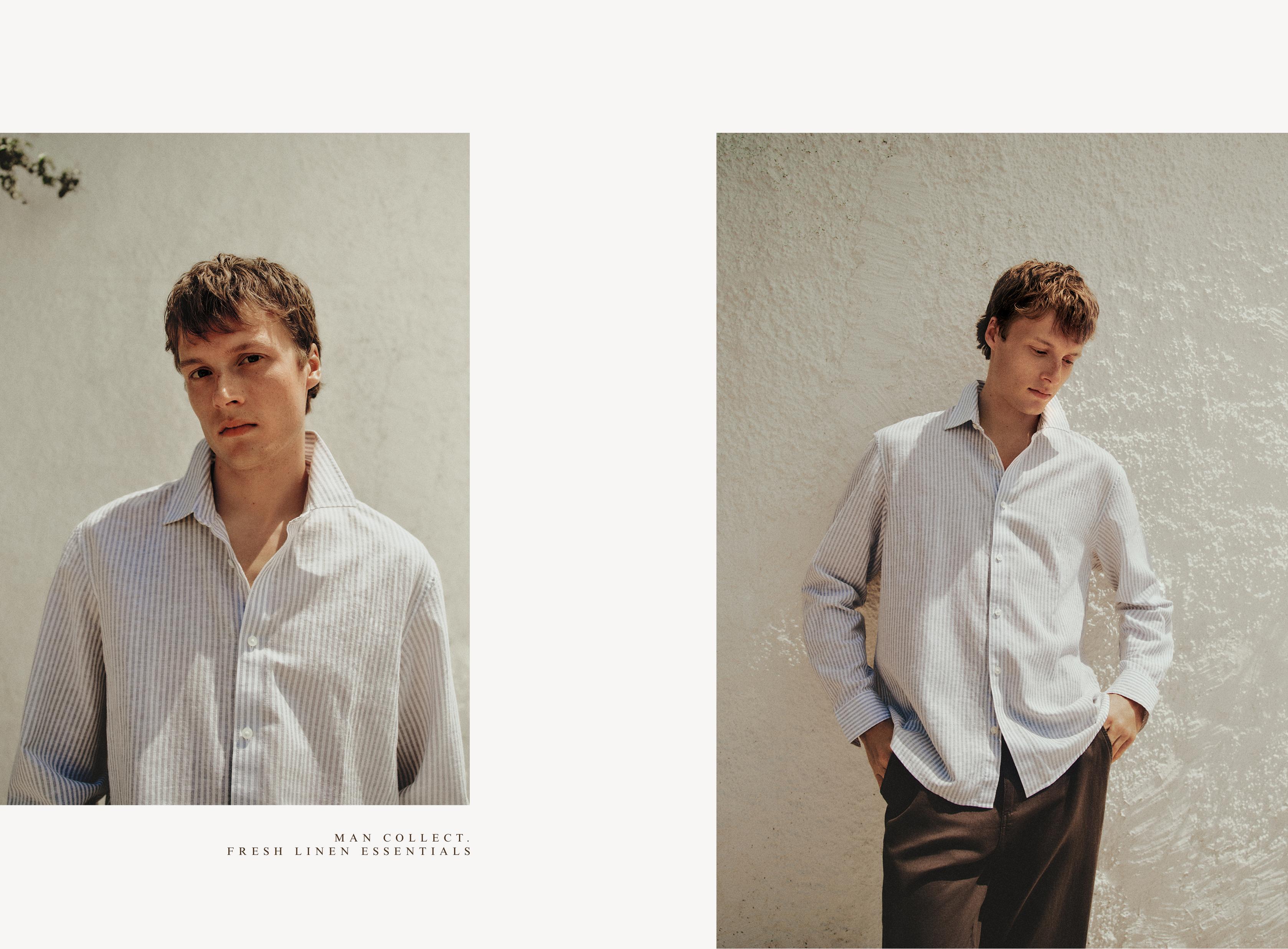 Cotton-linen striped shirt — SKY BLUE