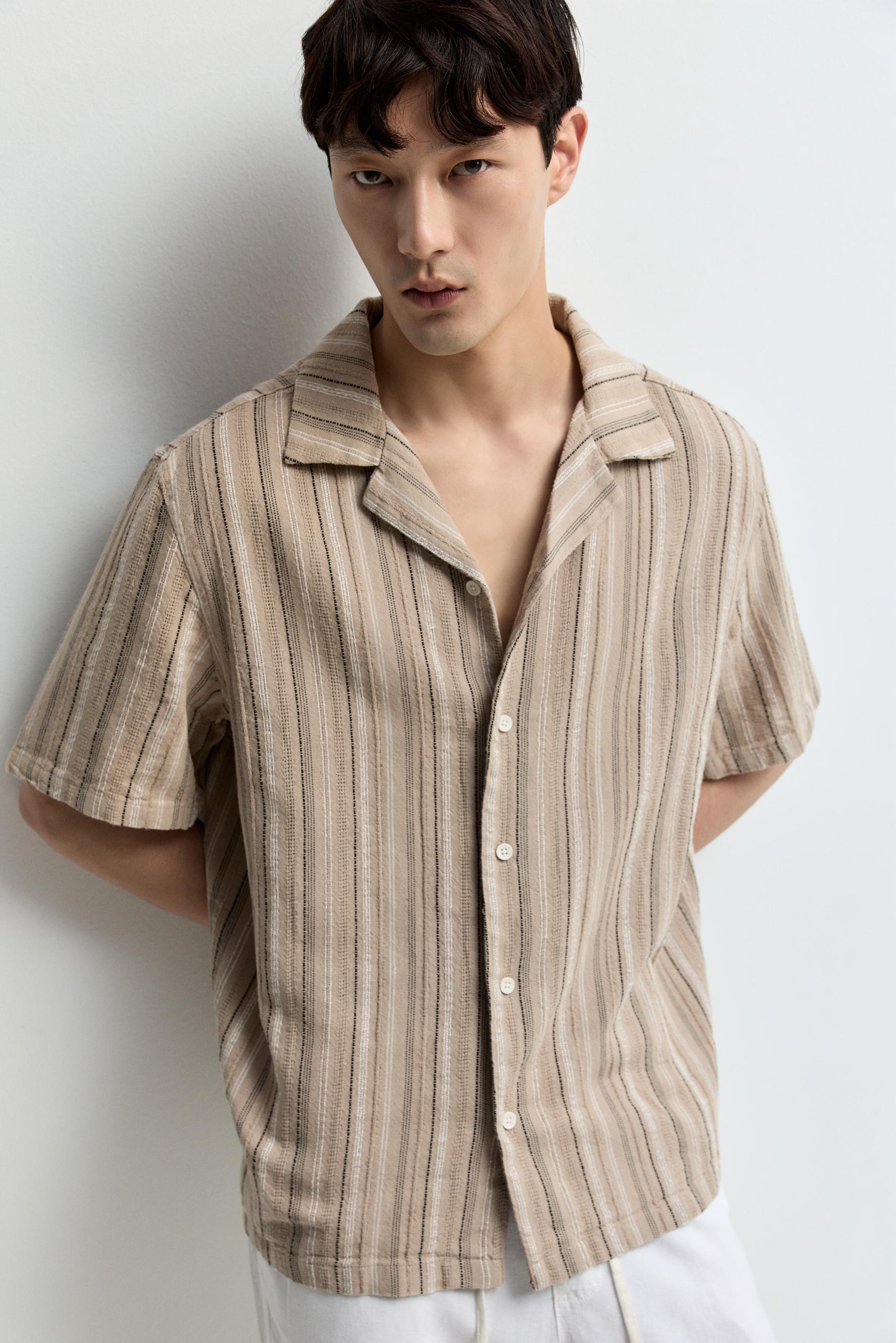 Striped rustic shirt — BEIGE
