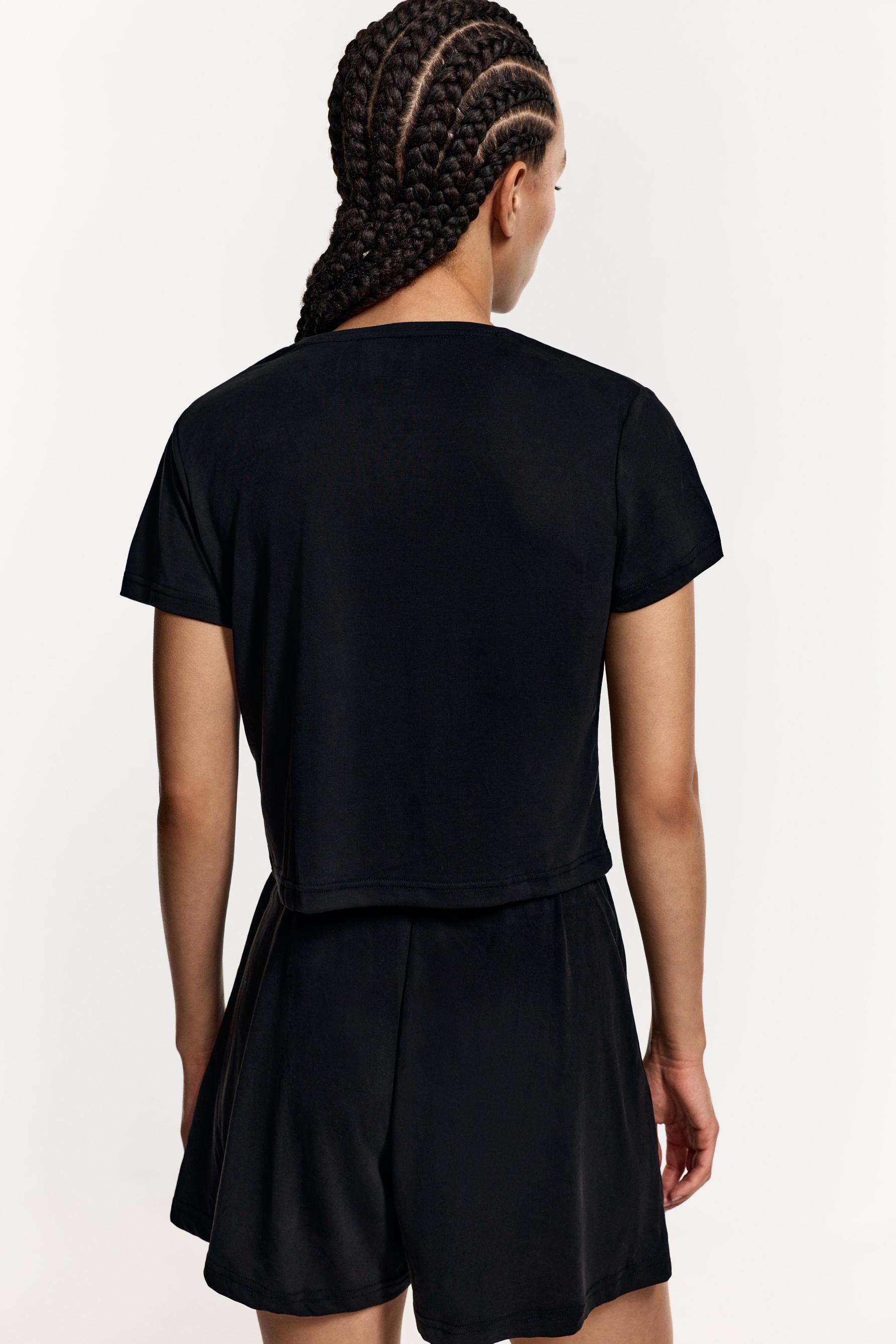 Flowing gathered T-shirt — BLACK