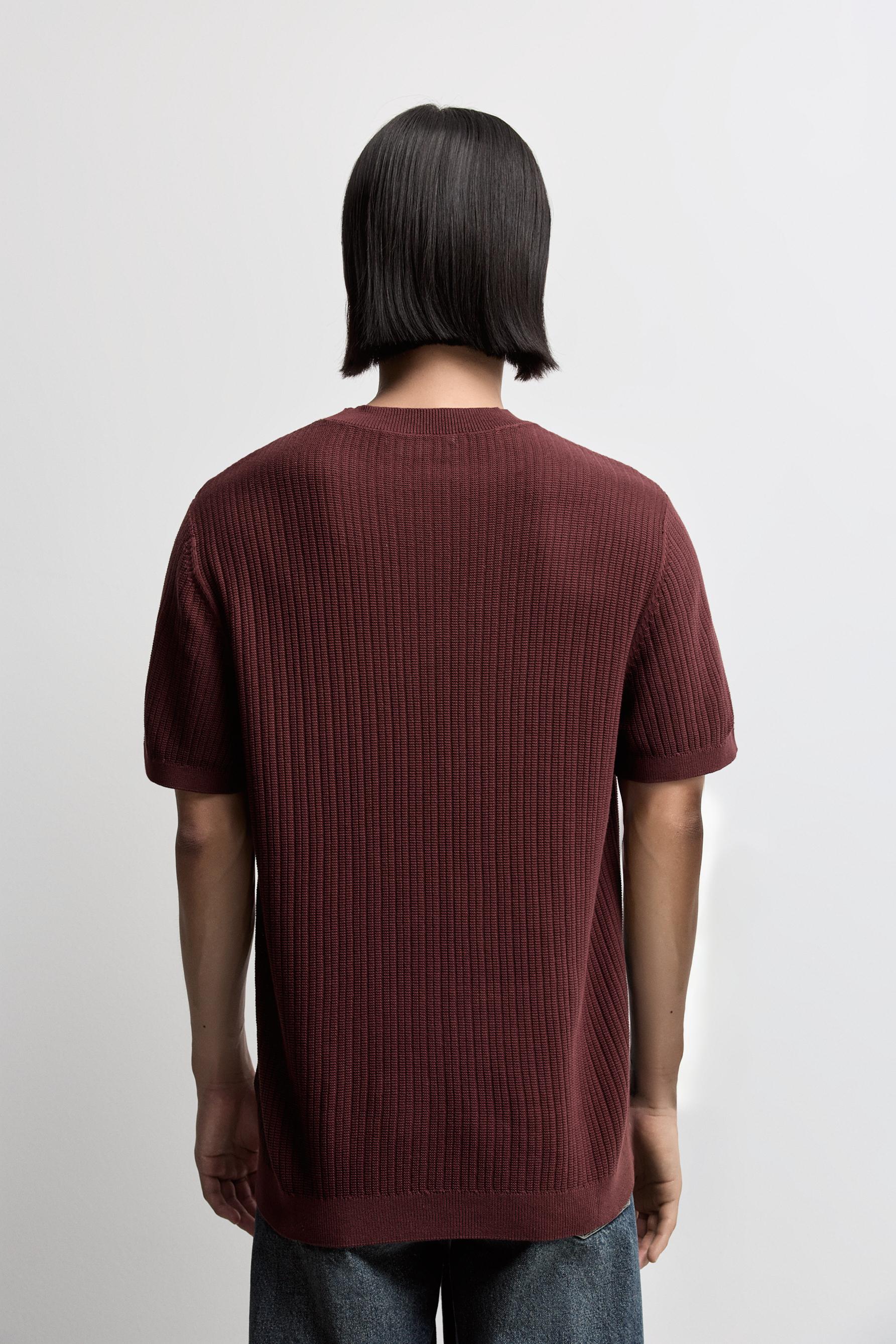 Ribbed knit T-shirt — MAROON