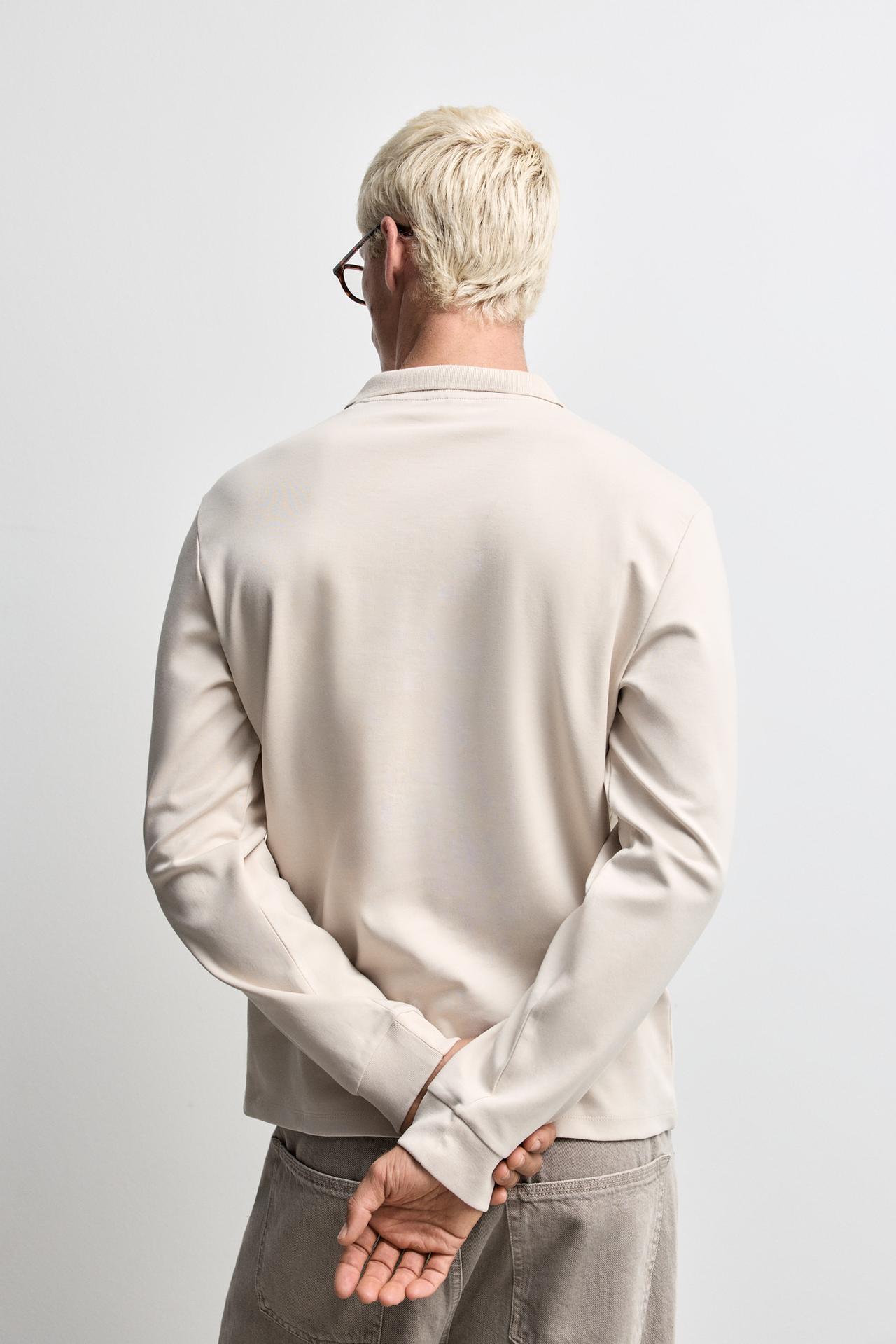Long sleeve interlock polo shirt — VANILLA