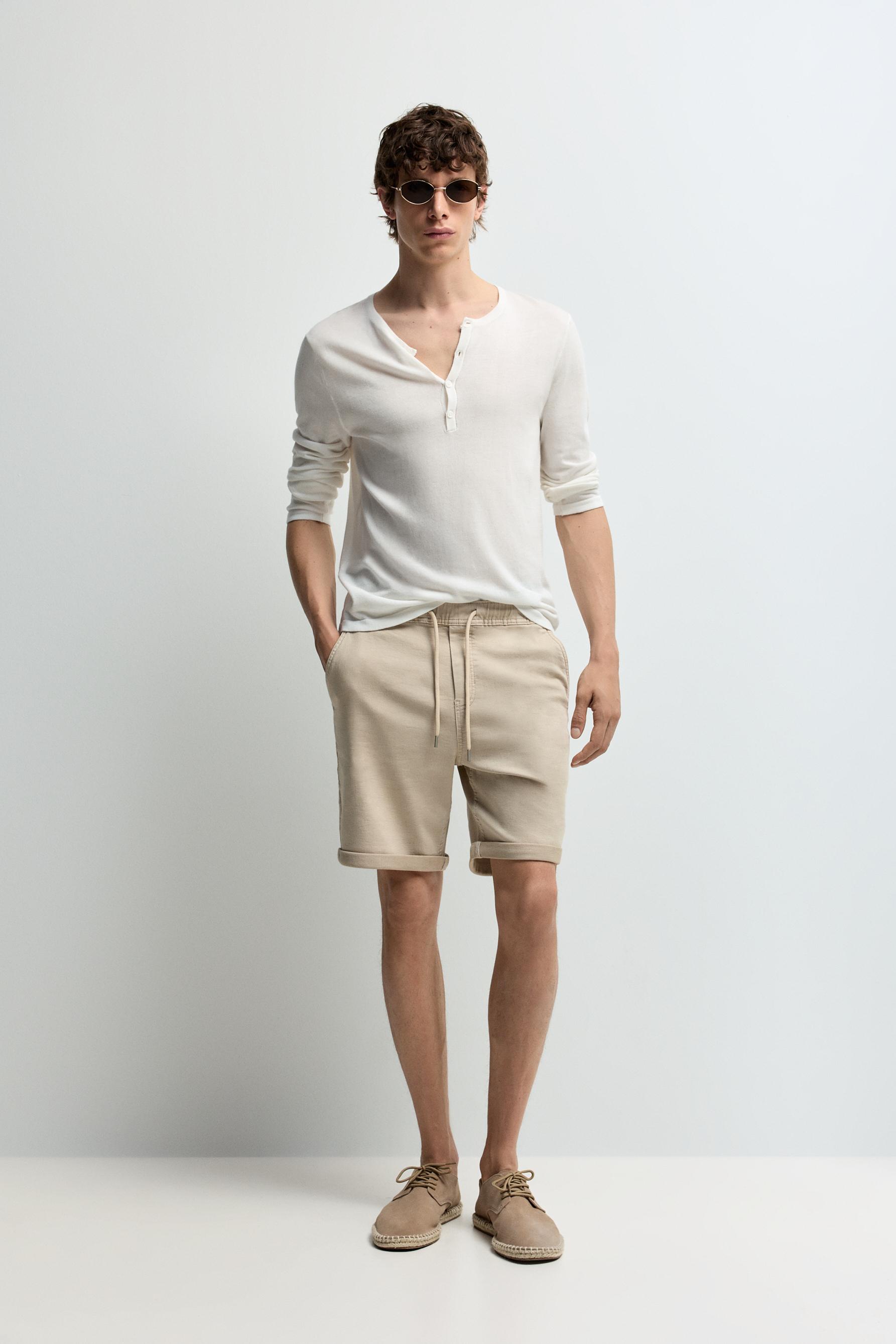Denim jogger Bermuda shorts — MEDIUM BEIGE