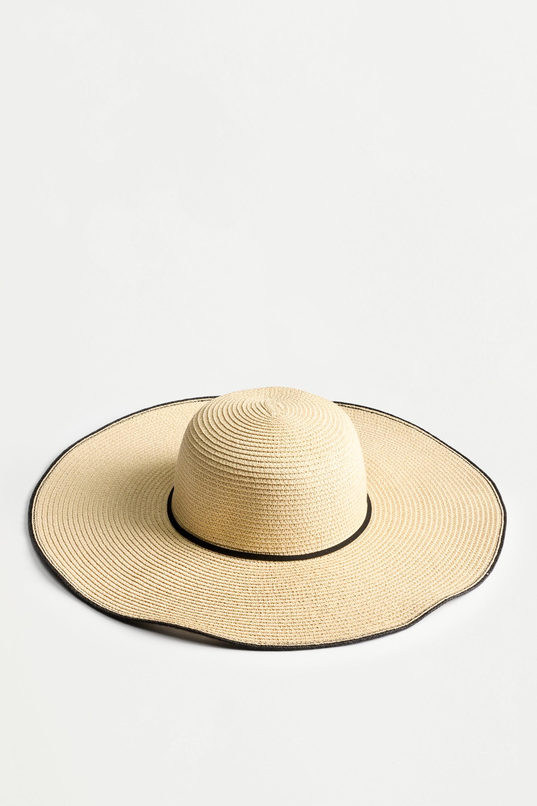 Wide-brim raffia-effect hat — TAN