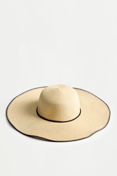 Wide-brim raffia-effect hat — TAN 3