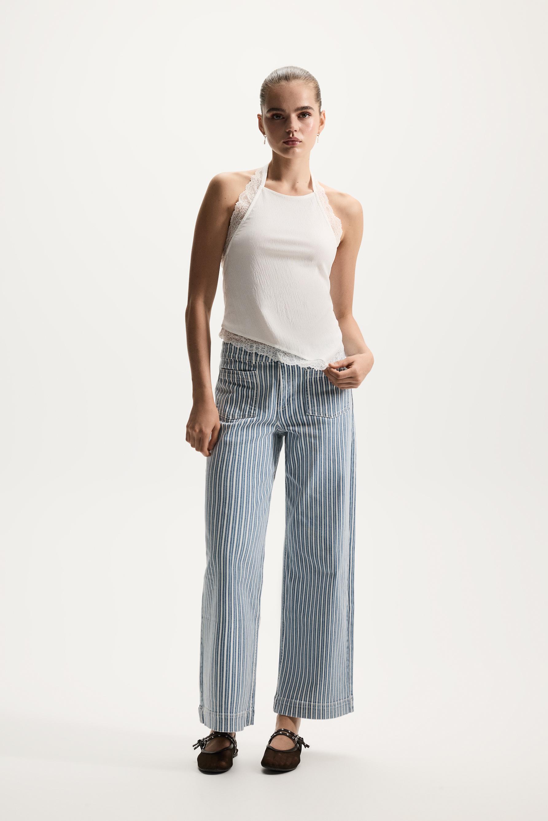 Striped culotte jeans — SAND-BLUE