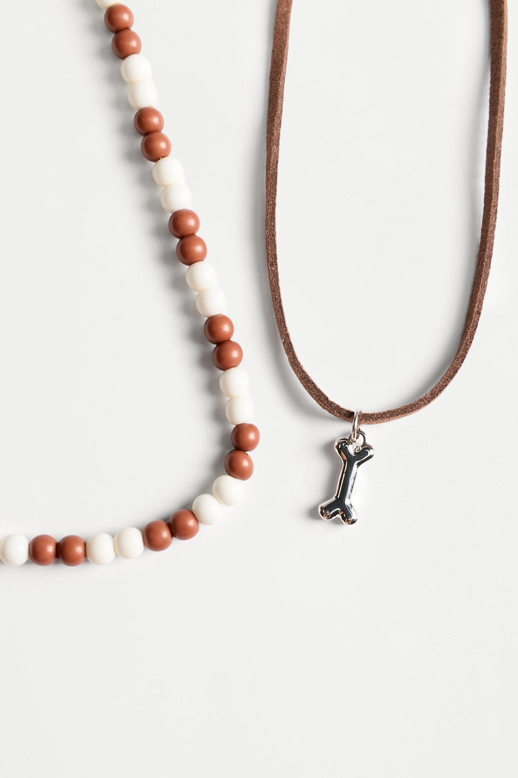 Double-strand bone necklace — BROWN