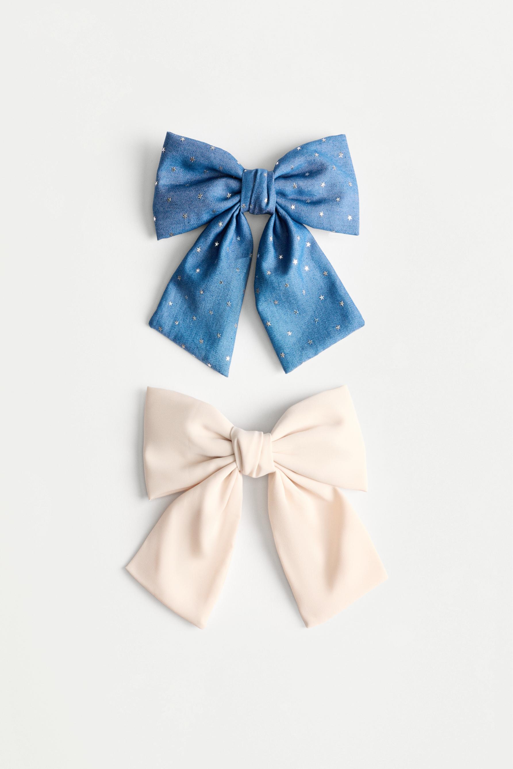 2-Pack Contrast Denim Bow Hair Clips — NAVY