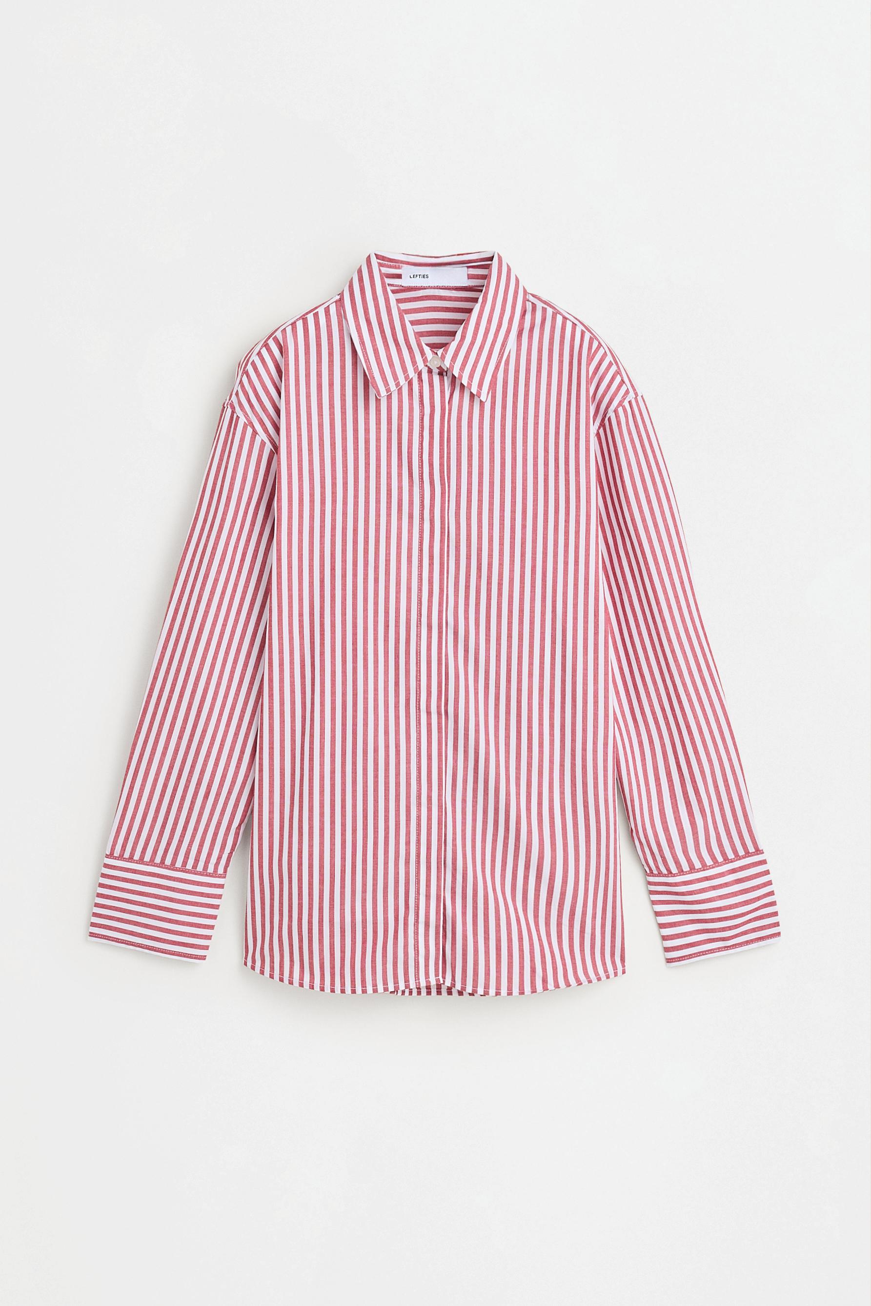 Basic striped poplin shirt — RED