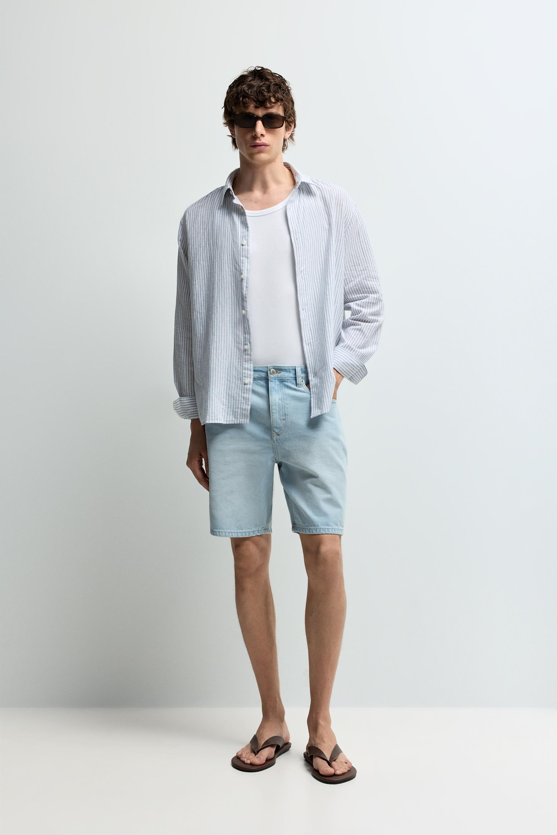 Regular fit denim Bermuda shorts — PALE BLUE