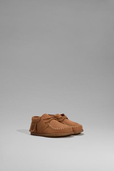Barefoot faux-suede fringed bootie moccasins — BROWN 2