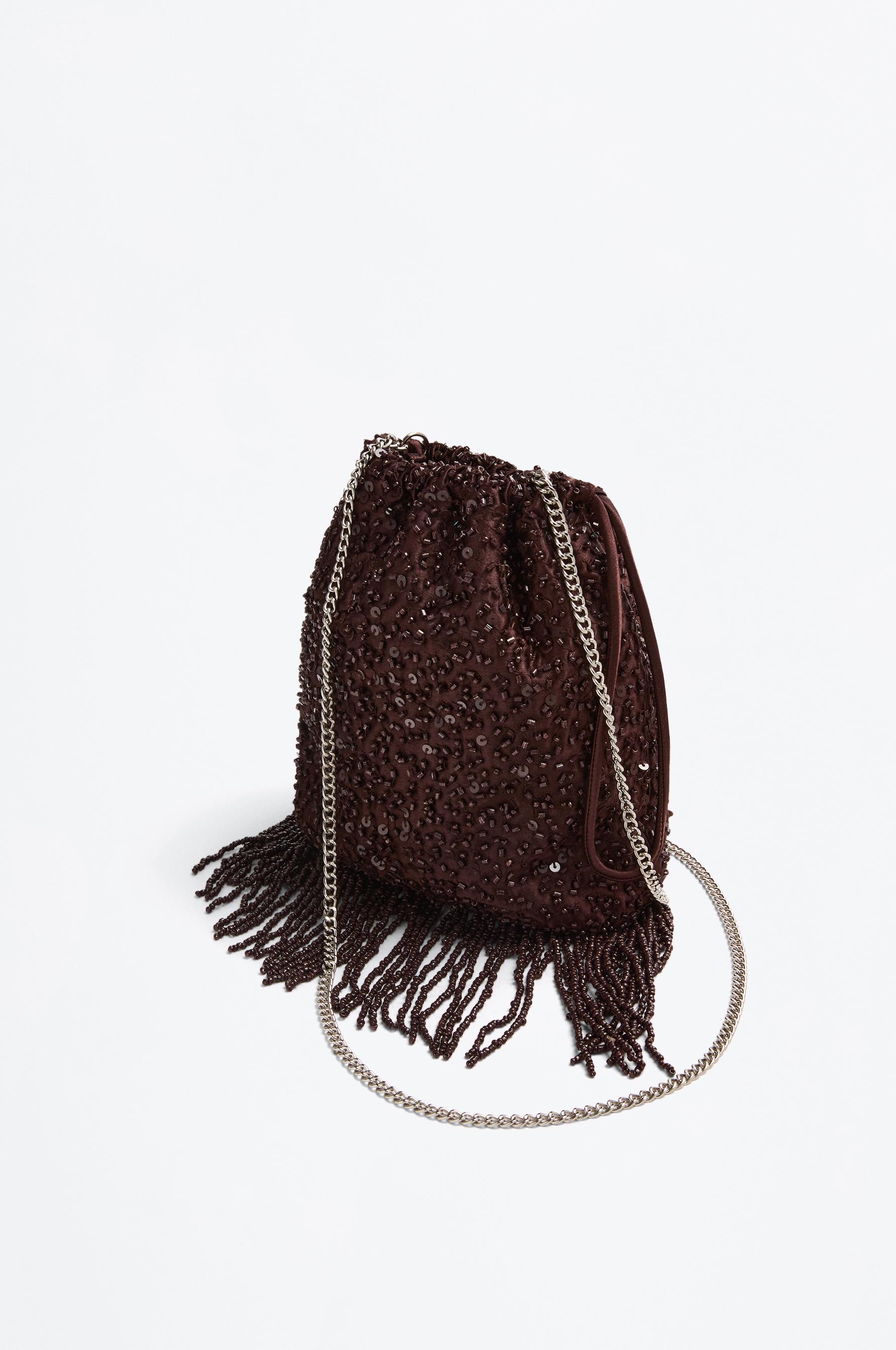 Beaded crossbody bucket bag — BROWN (alternate view)