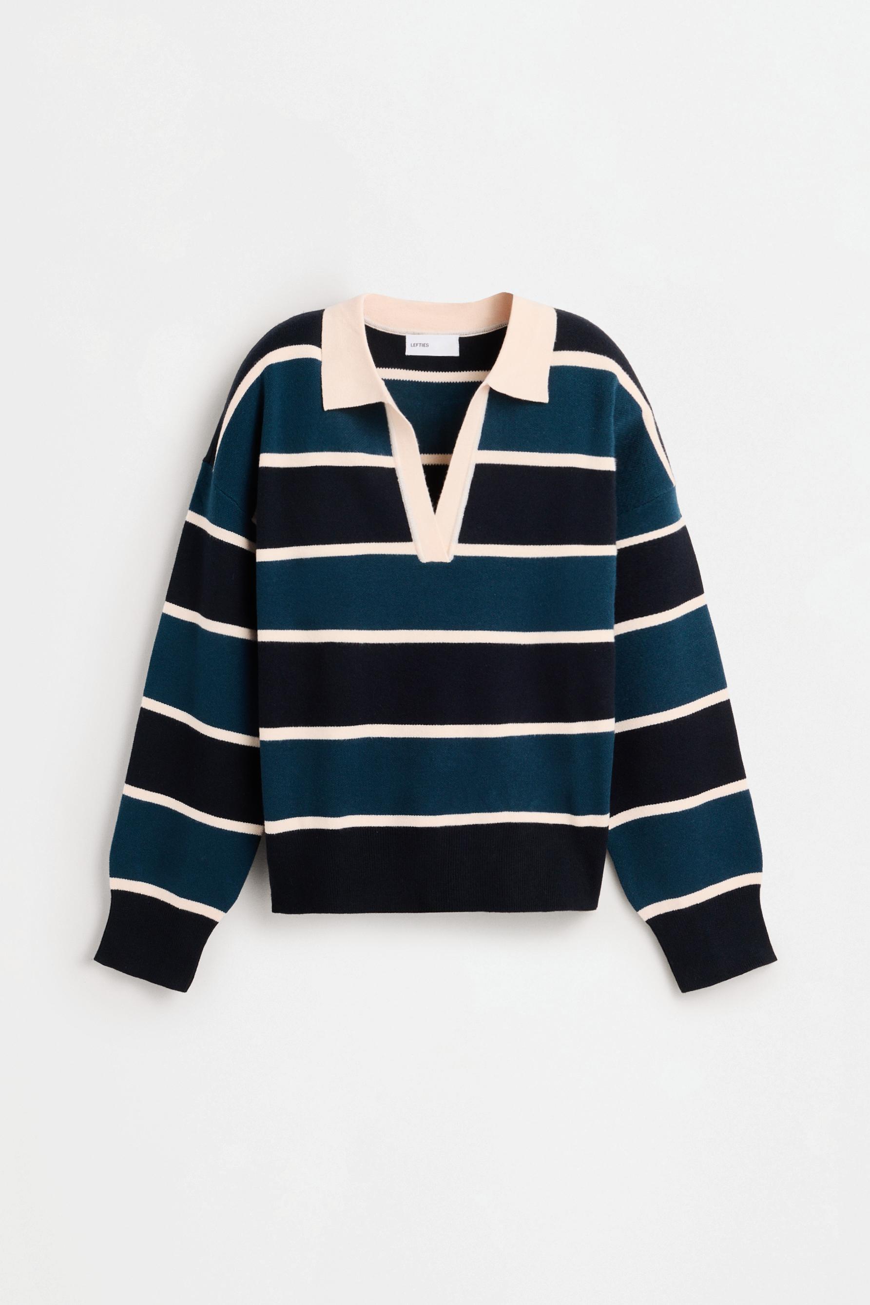 Polo collar sweater — GREEN/ECRU