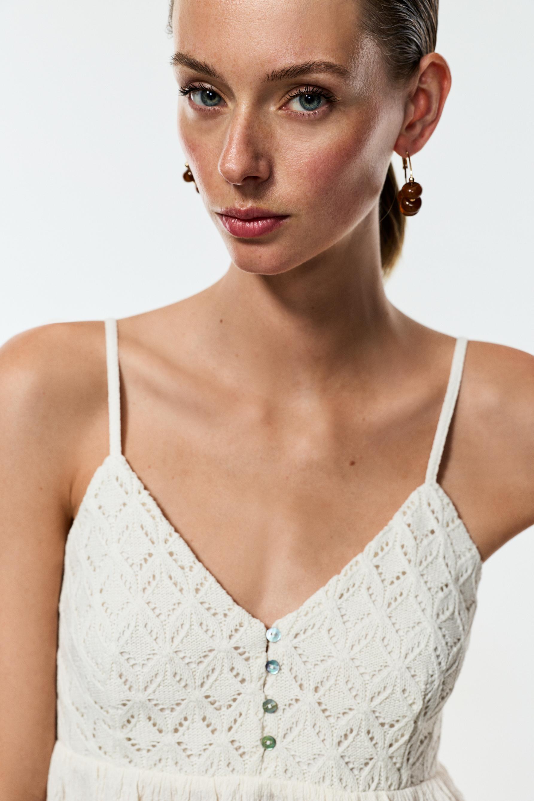 Crochet-effect top — OFF WHITE