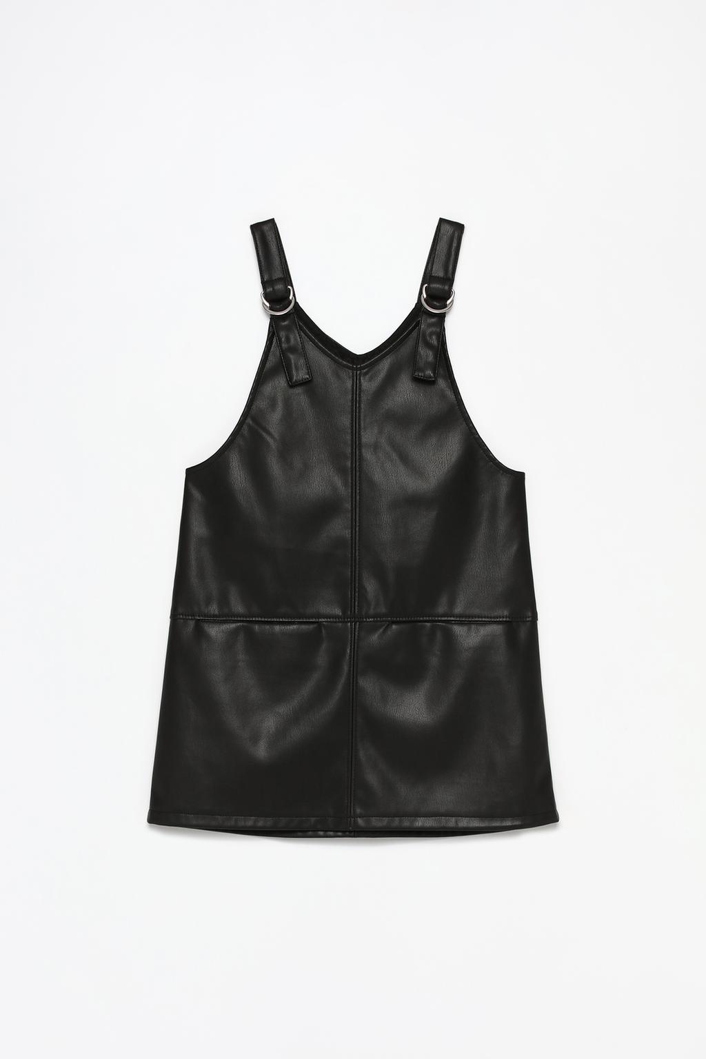 Faux leather pinafore dress