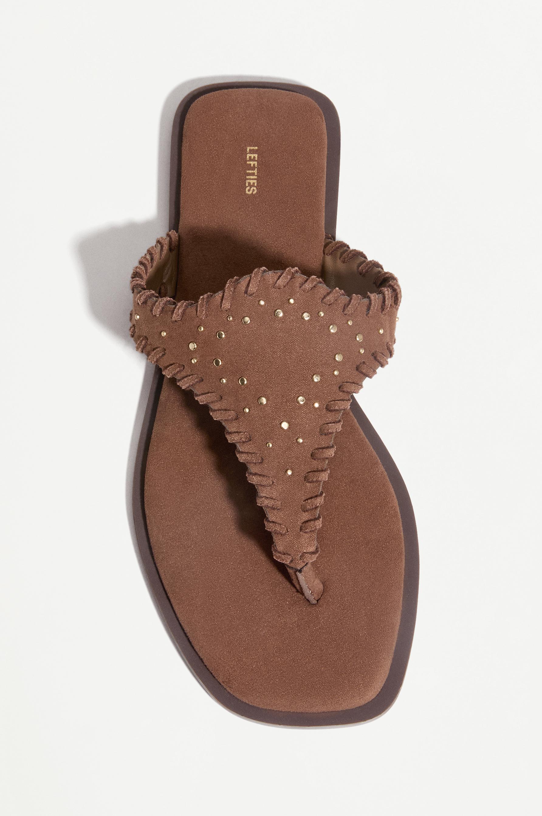 Flat studded sandals — BROWN