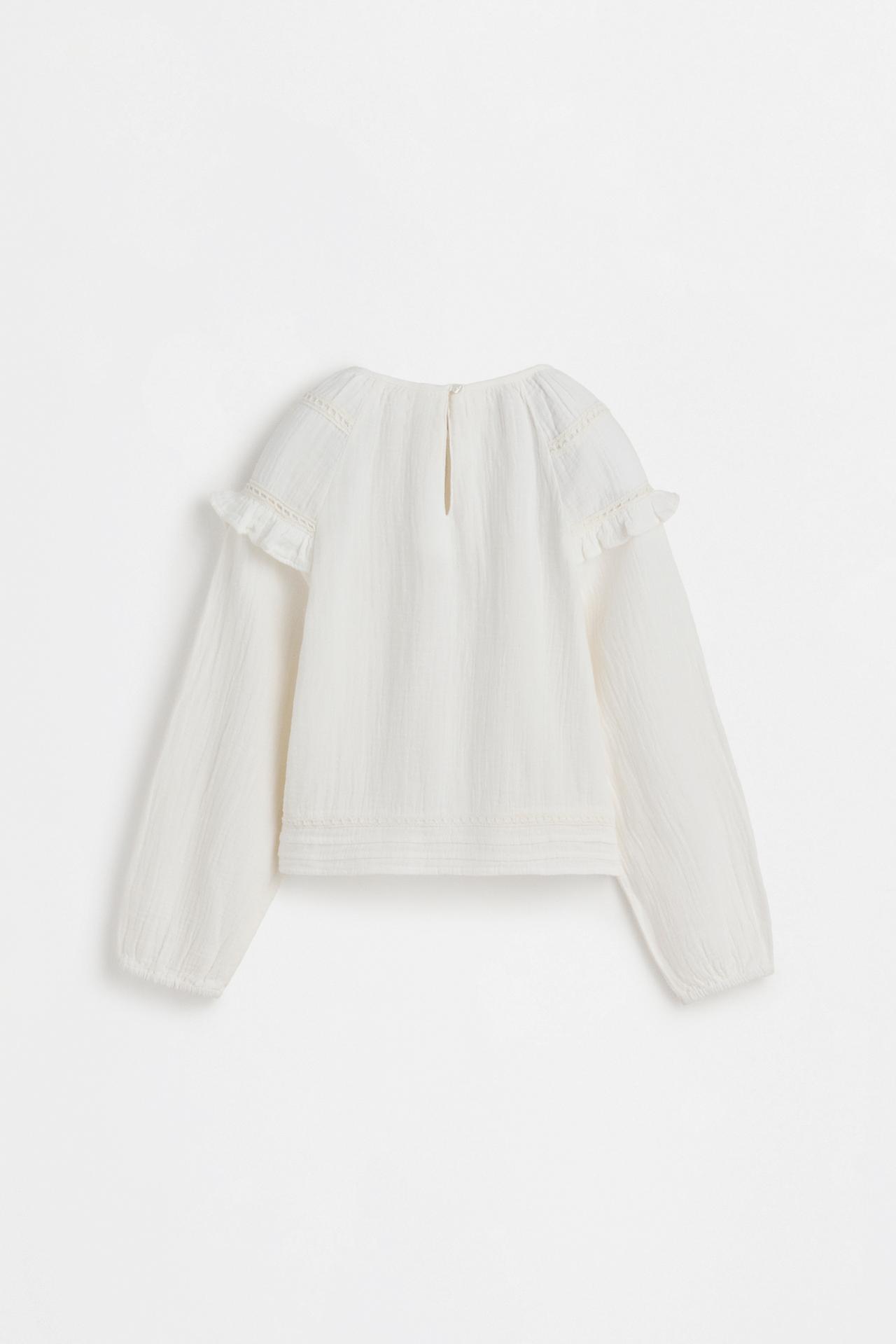 Double gauze blouse with openwork trim — OFF WHITE