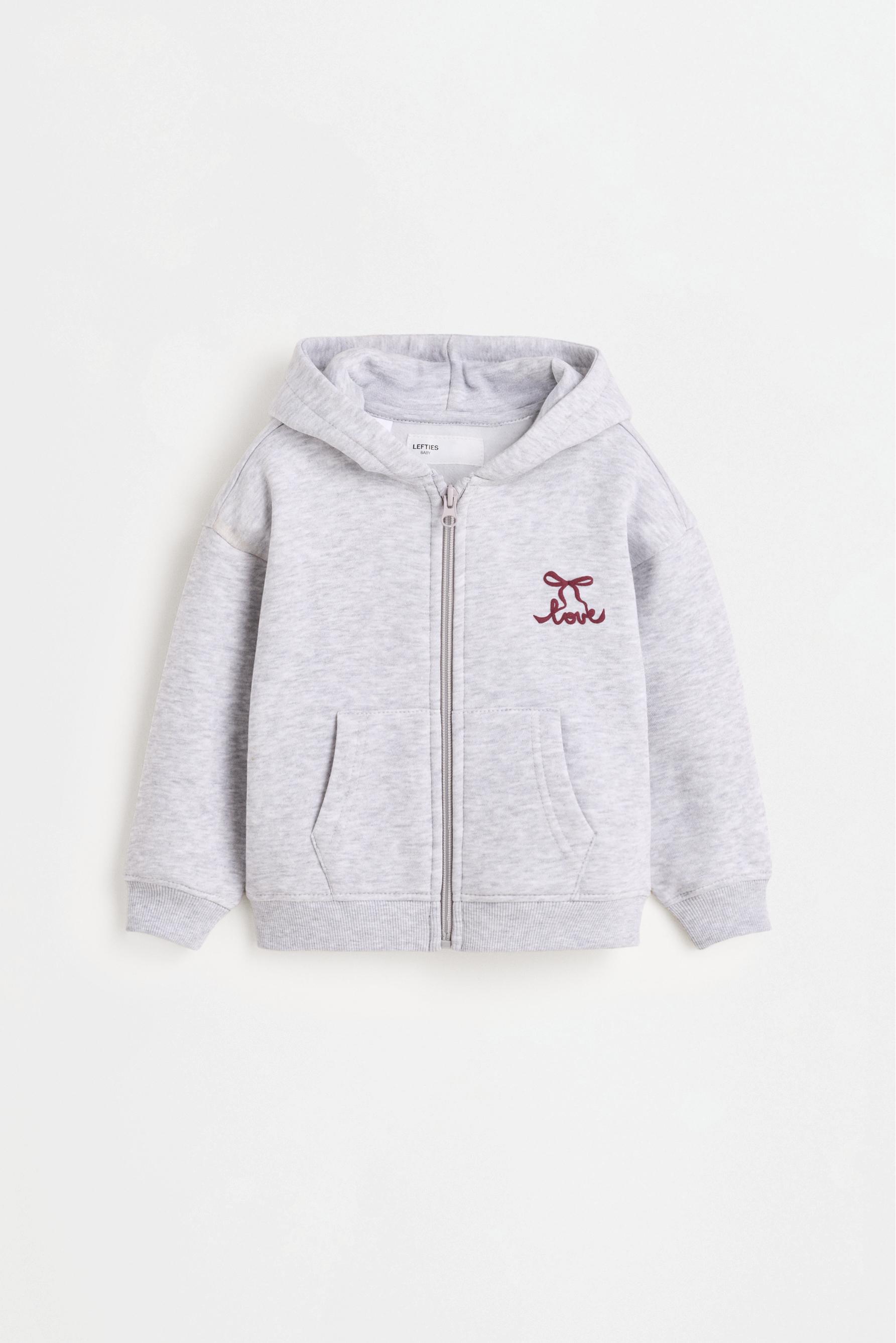 Zip-up sweatshirt with raised lettering — GREY MARL