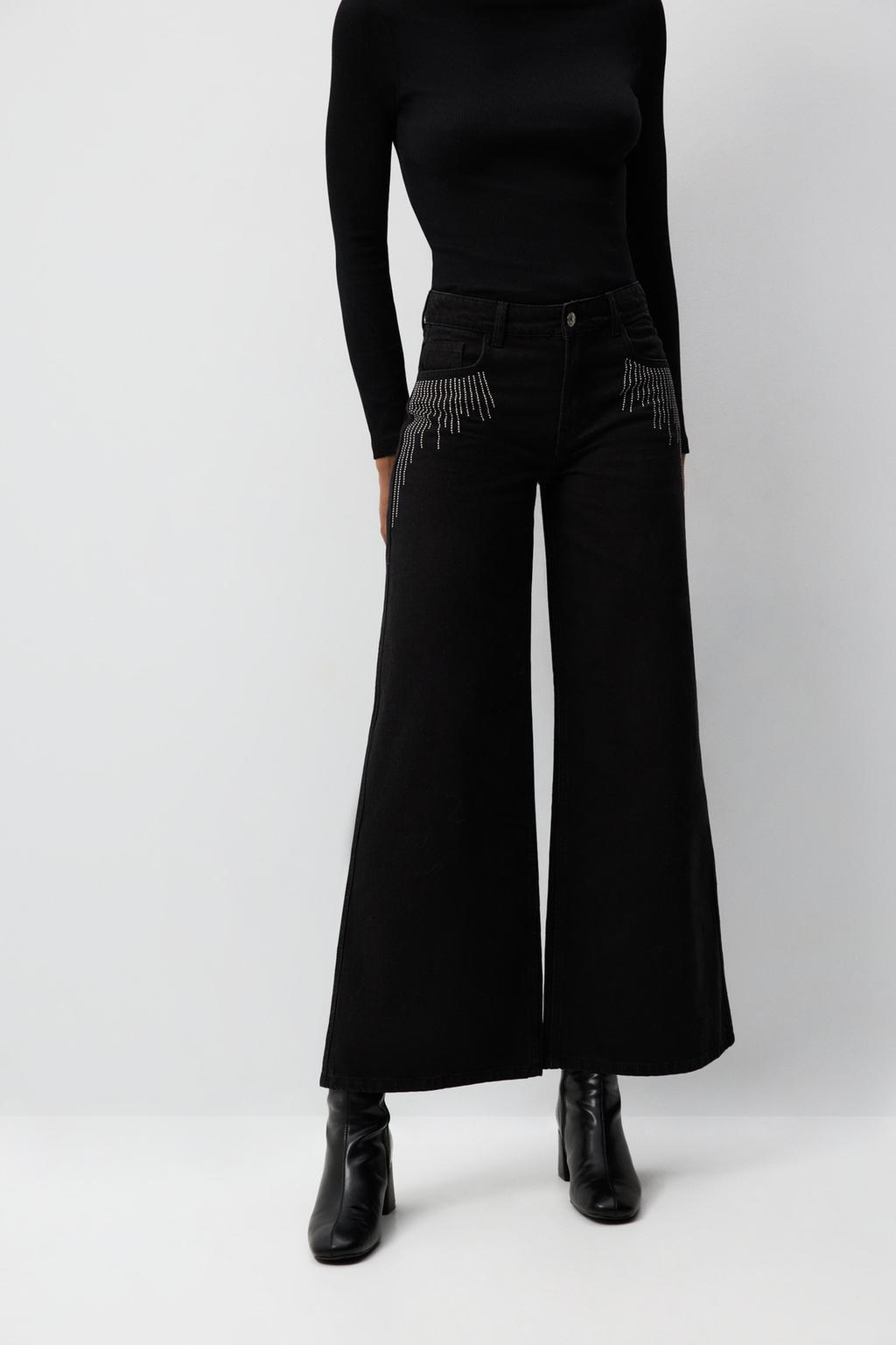 Jeans wide leg strass