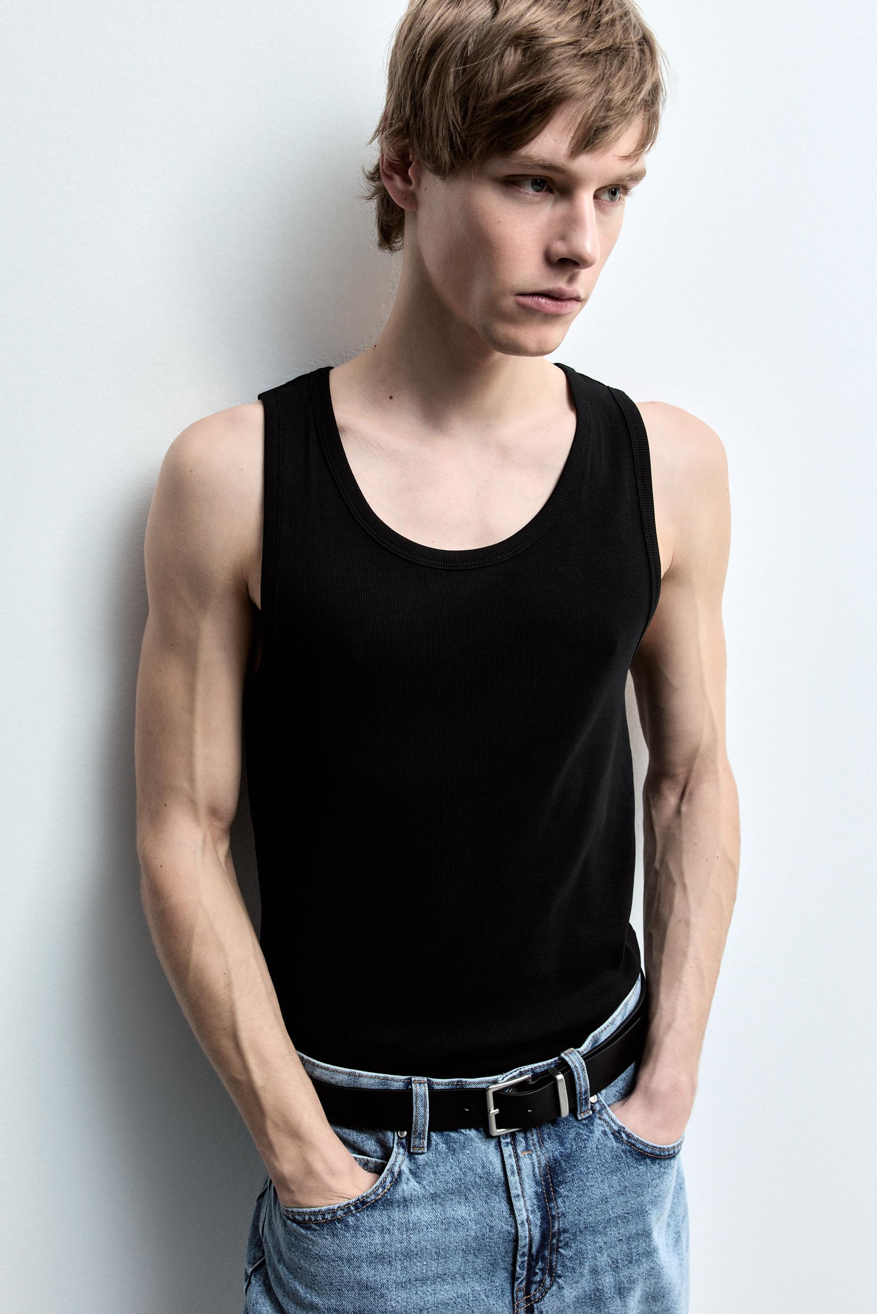 Ribbed vest top — BLACK