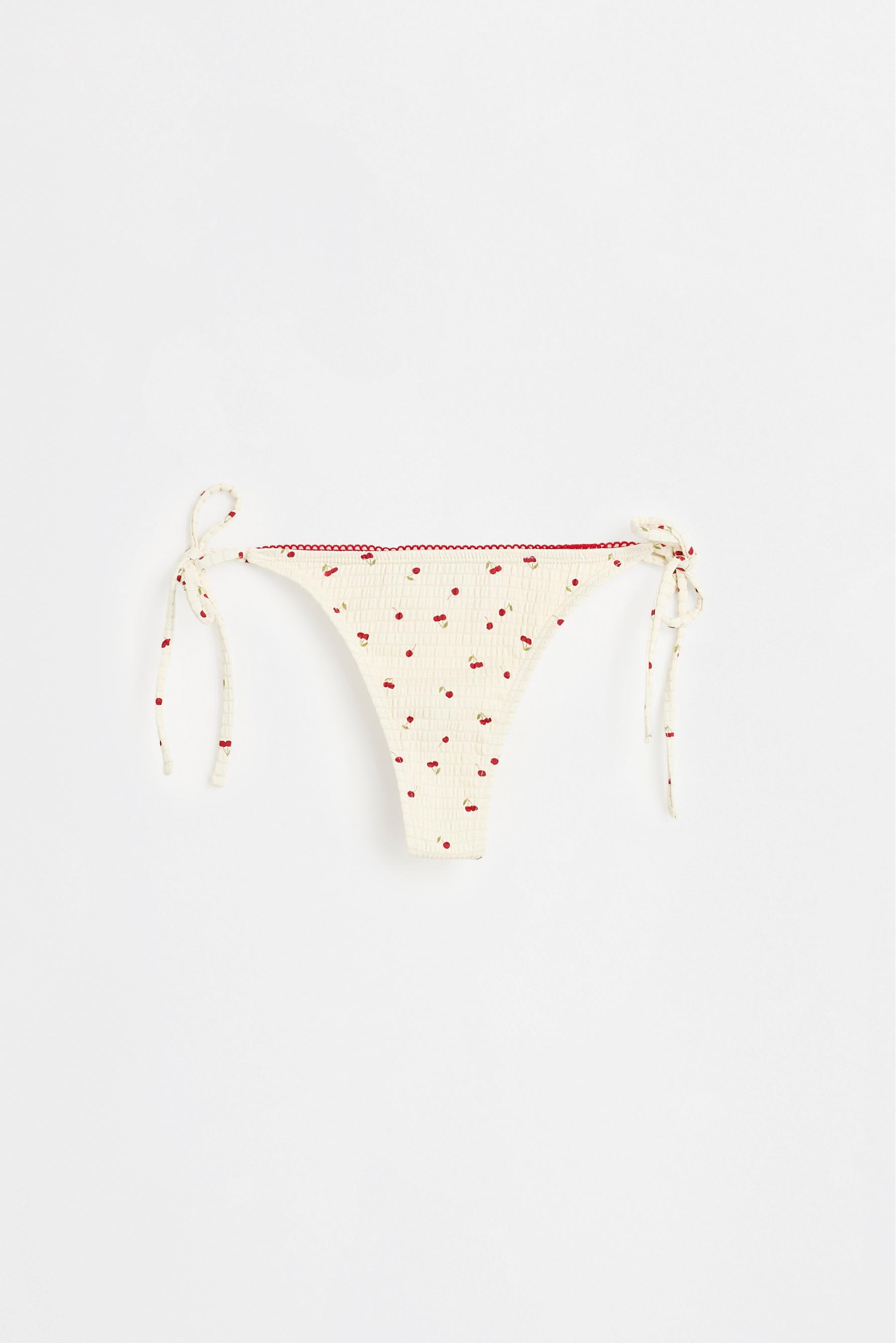 Cherry print Brazilian bikini bottom — WHITE