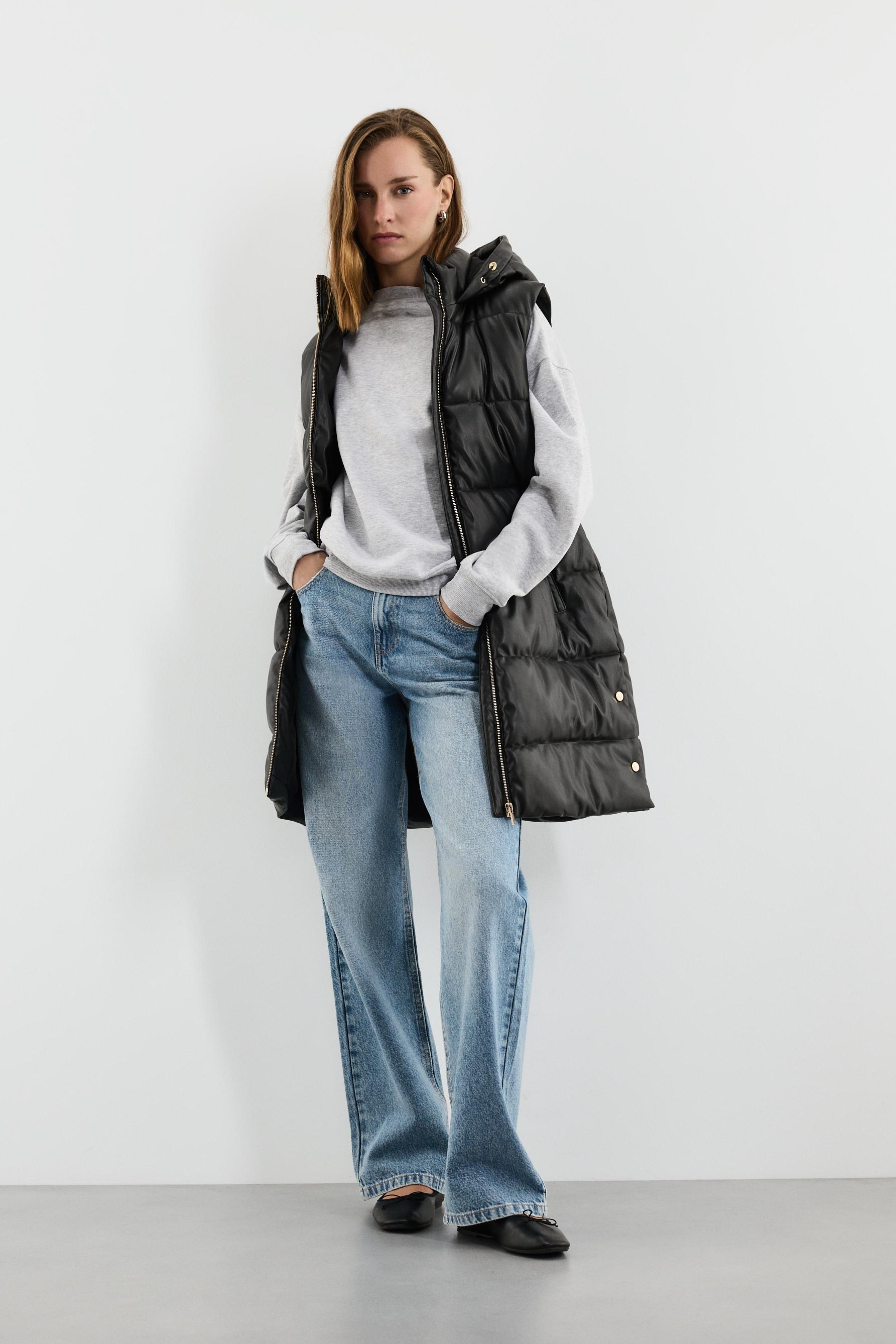 Leather effect puffer gilet — BLACK