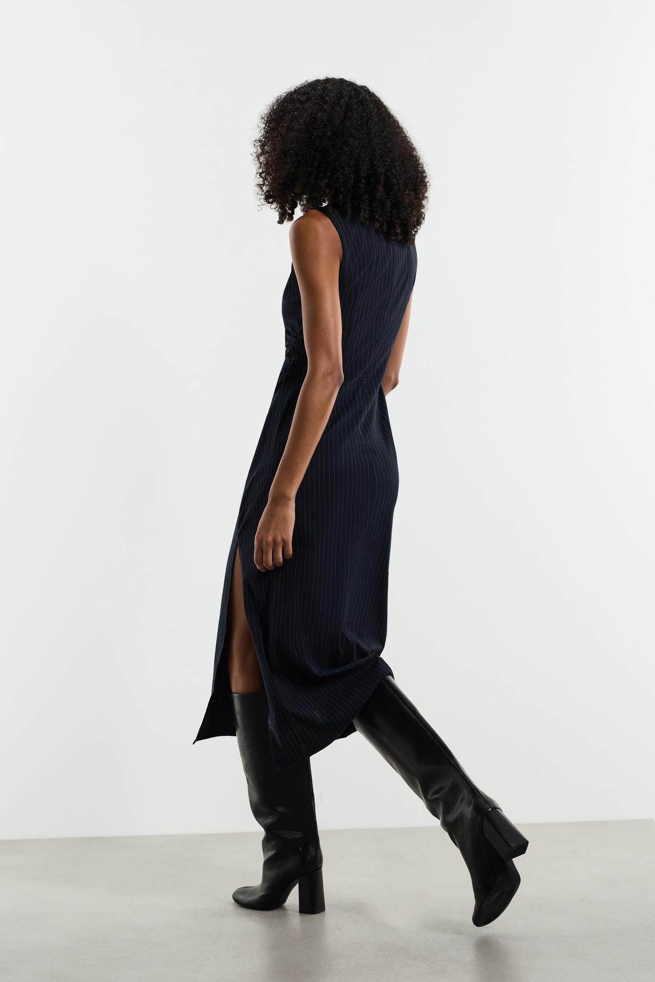 Midi dress with side slit — NAVY