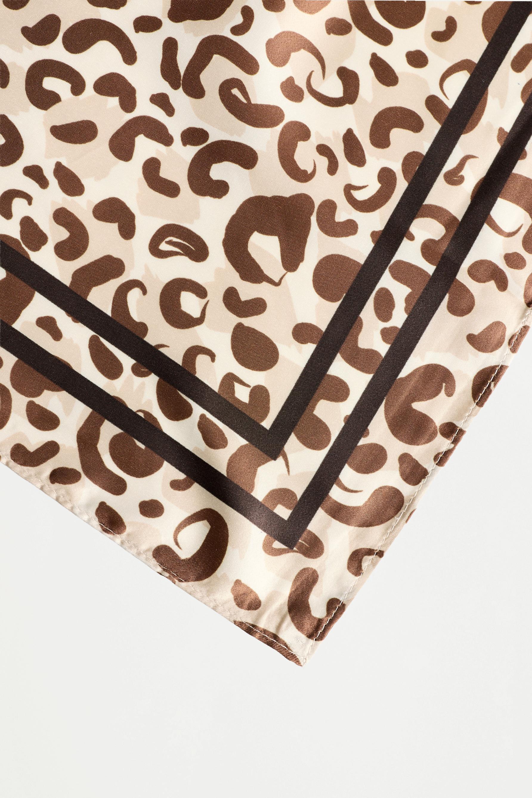 Satin animal print scarf — DARK BROWN