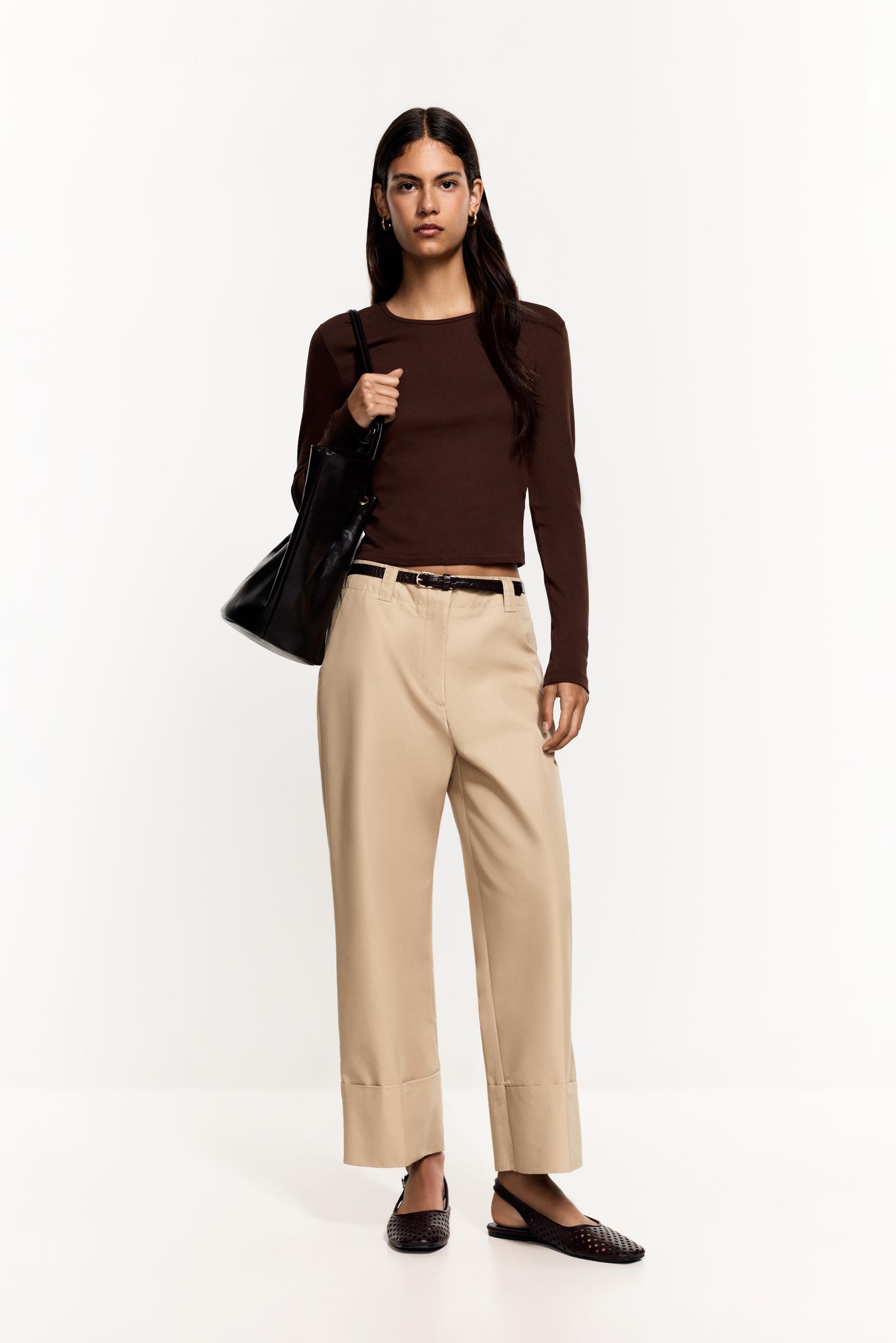 Ribbed long sleeve T-shirt — BROWN