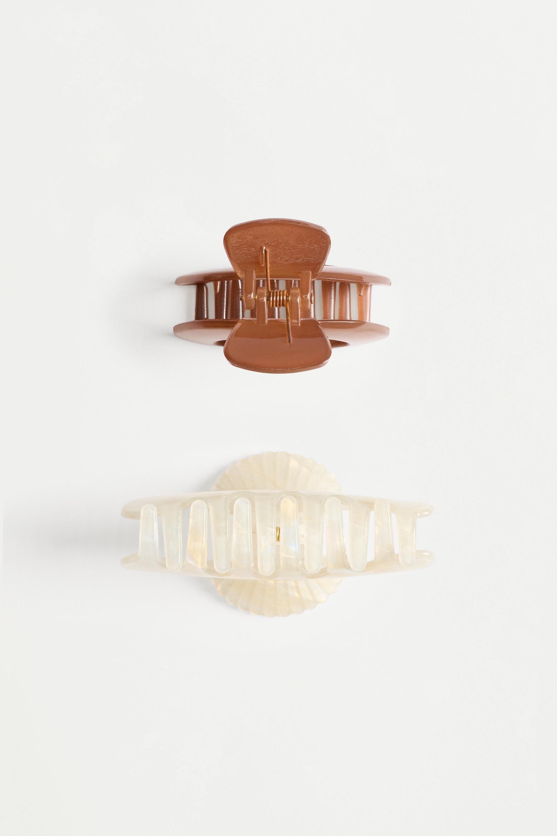 Mixed hair clips (2-pack) — ECRU