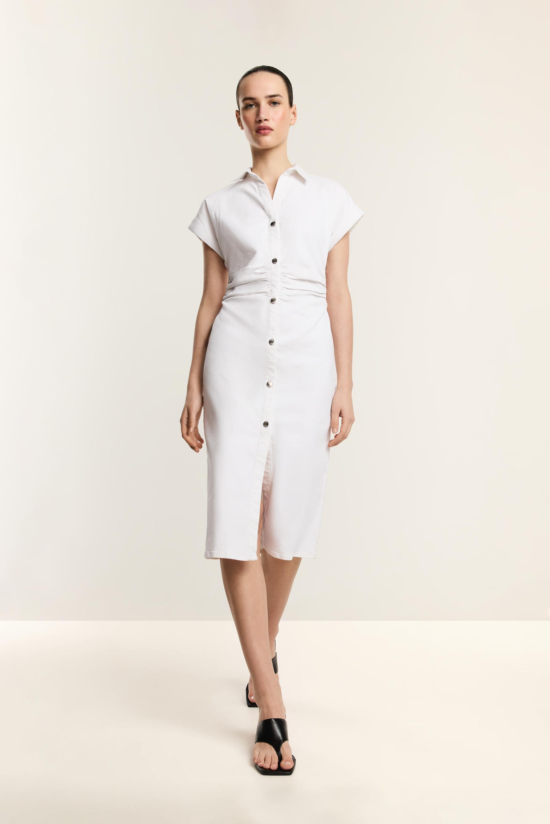 Denim midi button dress — OFF WHITE