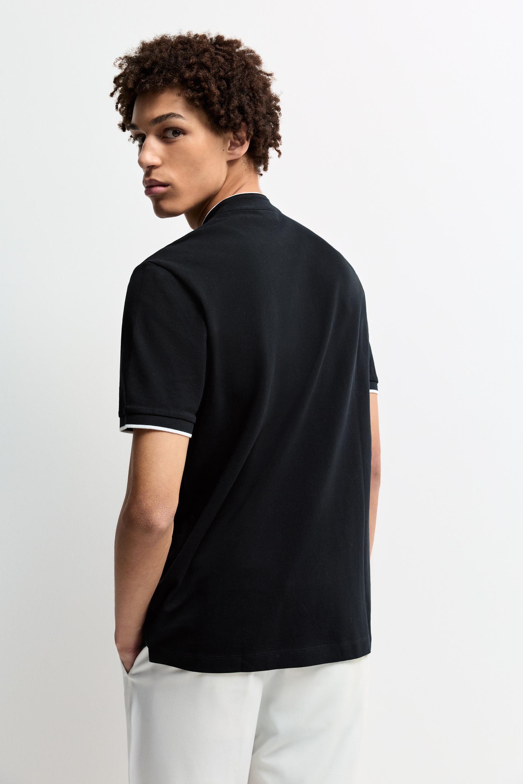 Contrast stand collar polo shirt — NAVY