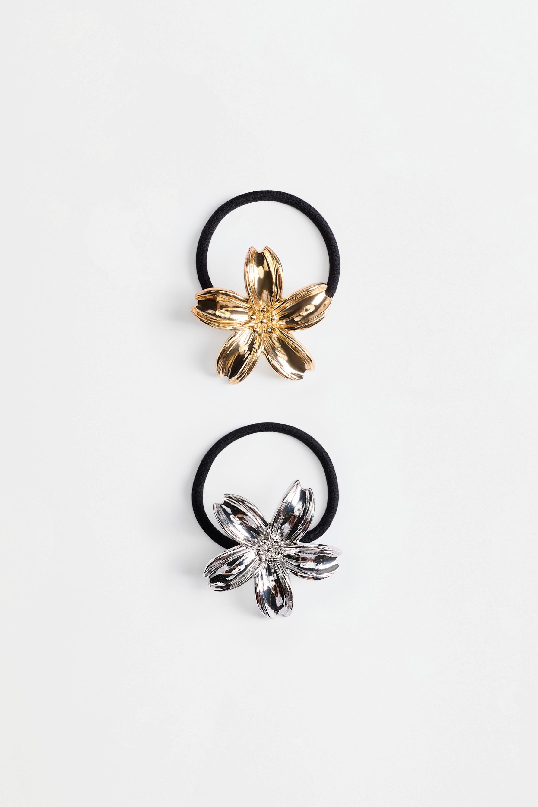 Flower hair ties (2-pack) — GOLD - SILVER